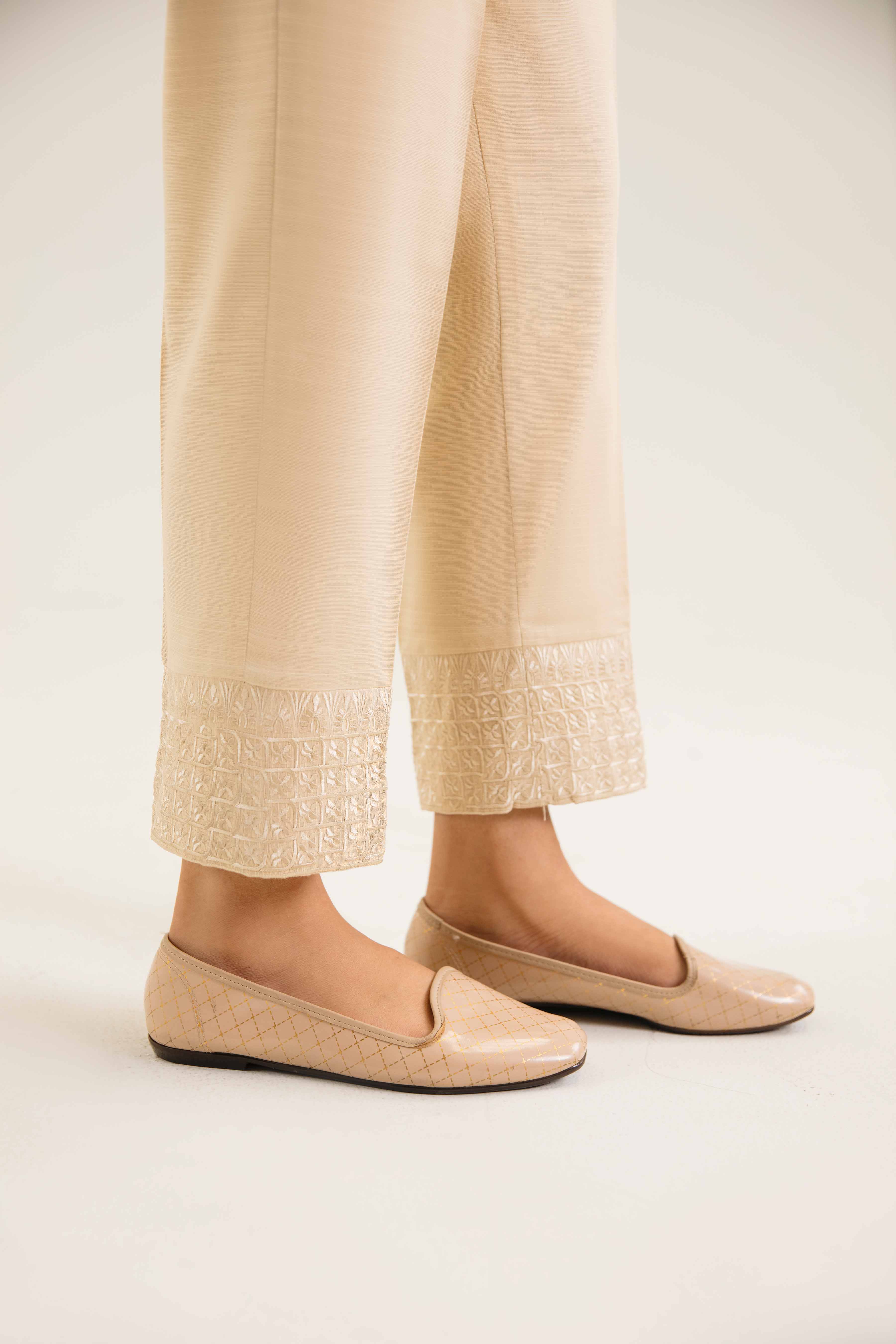NishatUK - Beige Embroidered  Khaddar 1-piece ready to wear Trouser
