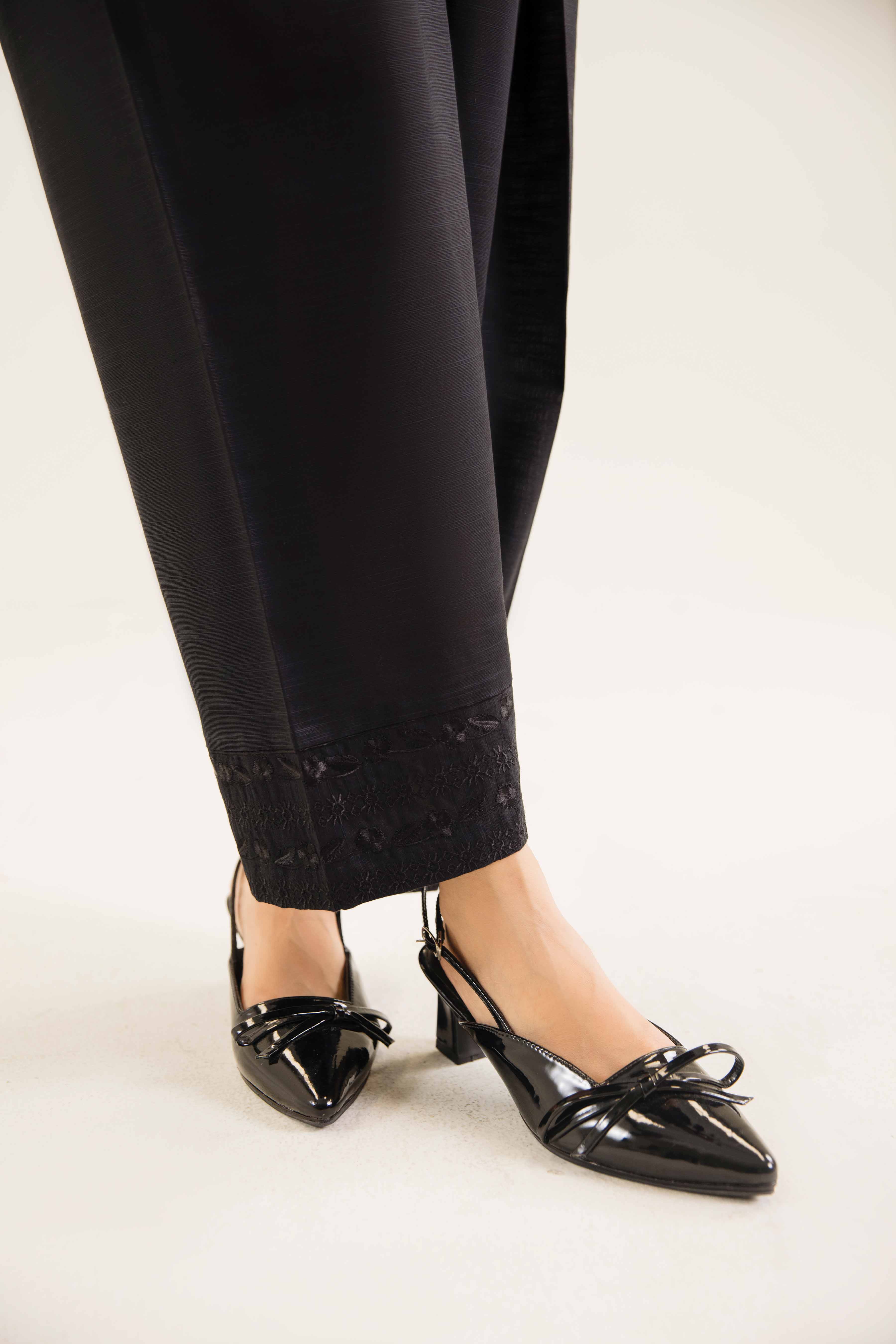 NishatUK - Black Embroidered  Khaddar 1-piece ready to wear Shalwar