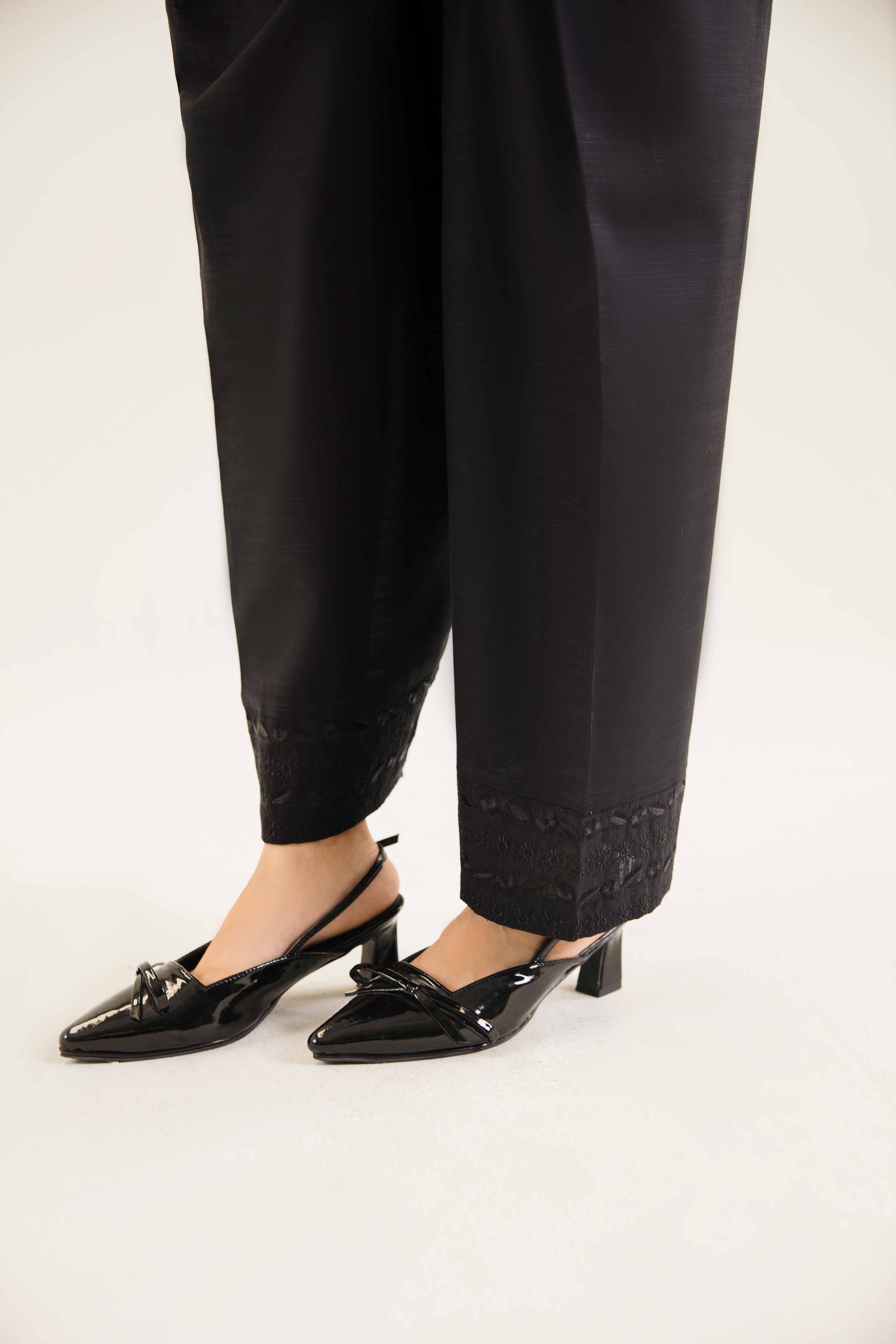 NishatUK - Black Embroidered  Khaddar 1-piece ready to wear Shalwar