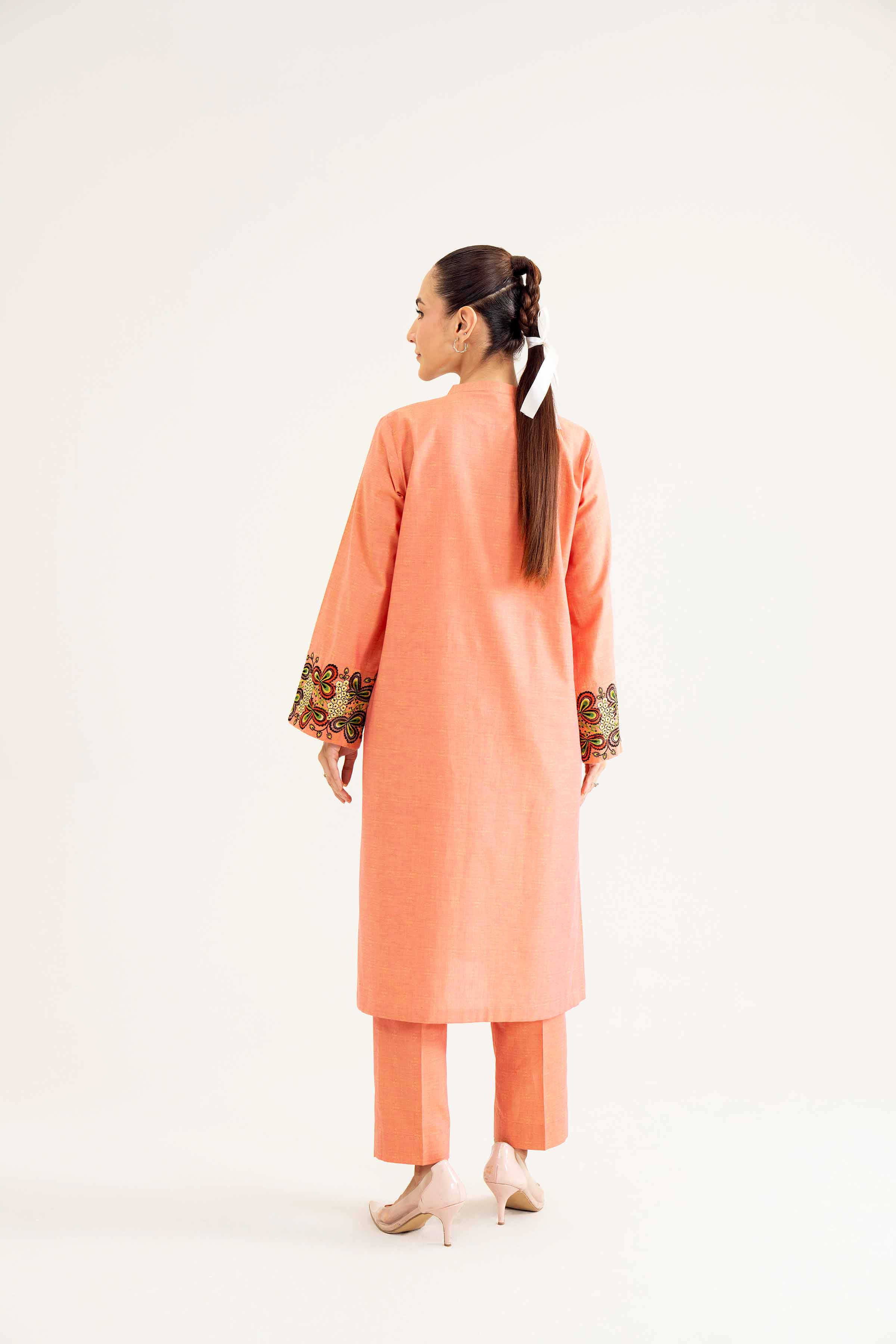 NishatUK - Rust Embroidered   Yarn Dyed 2-piece ready to wear Dress