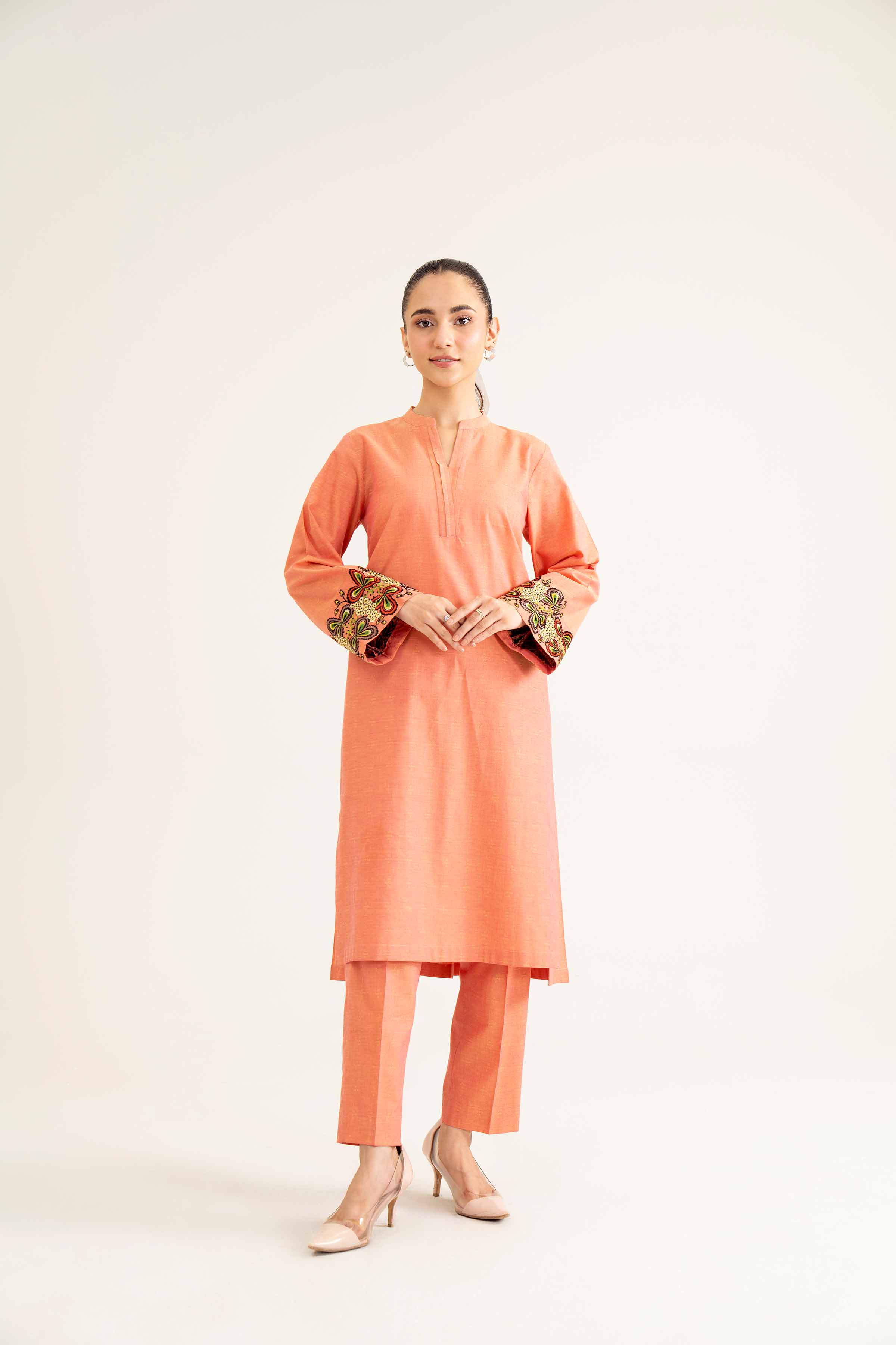 NishatUK - Rust Embroidered   Yarn Dyed 2-piece ready to wear Dress