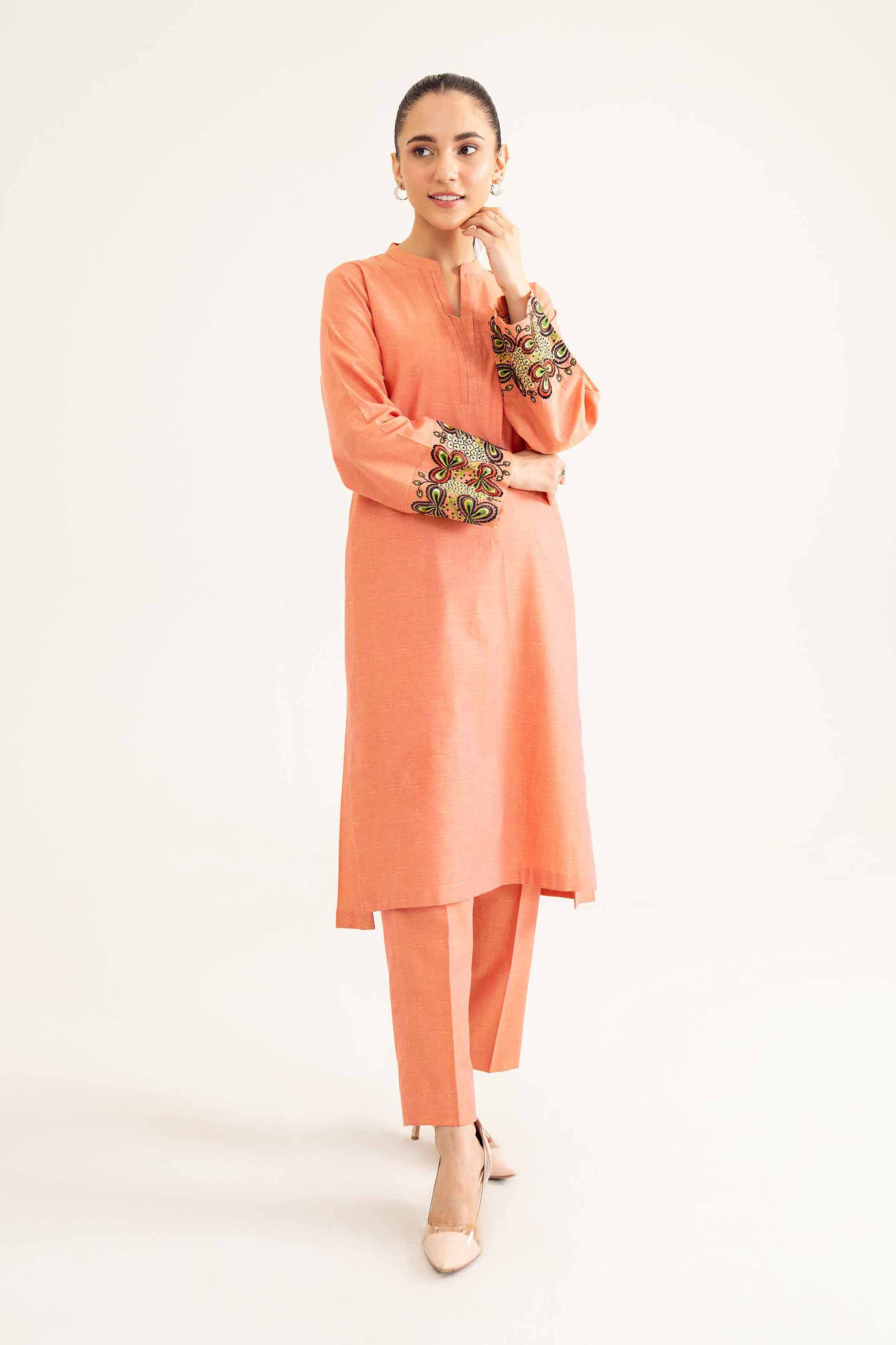 NishatUK - Rust Embroidered   Yarn Dyed 2-piece ready to wear Dress