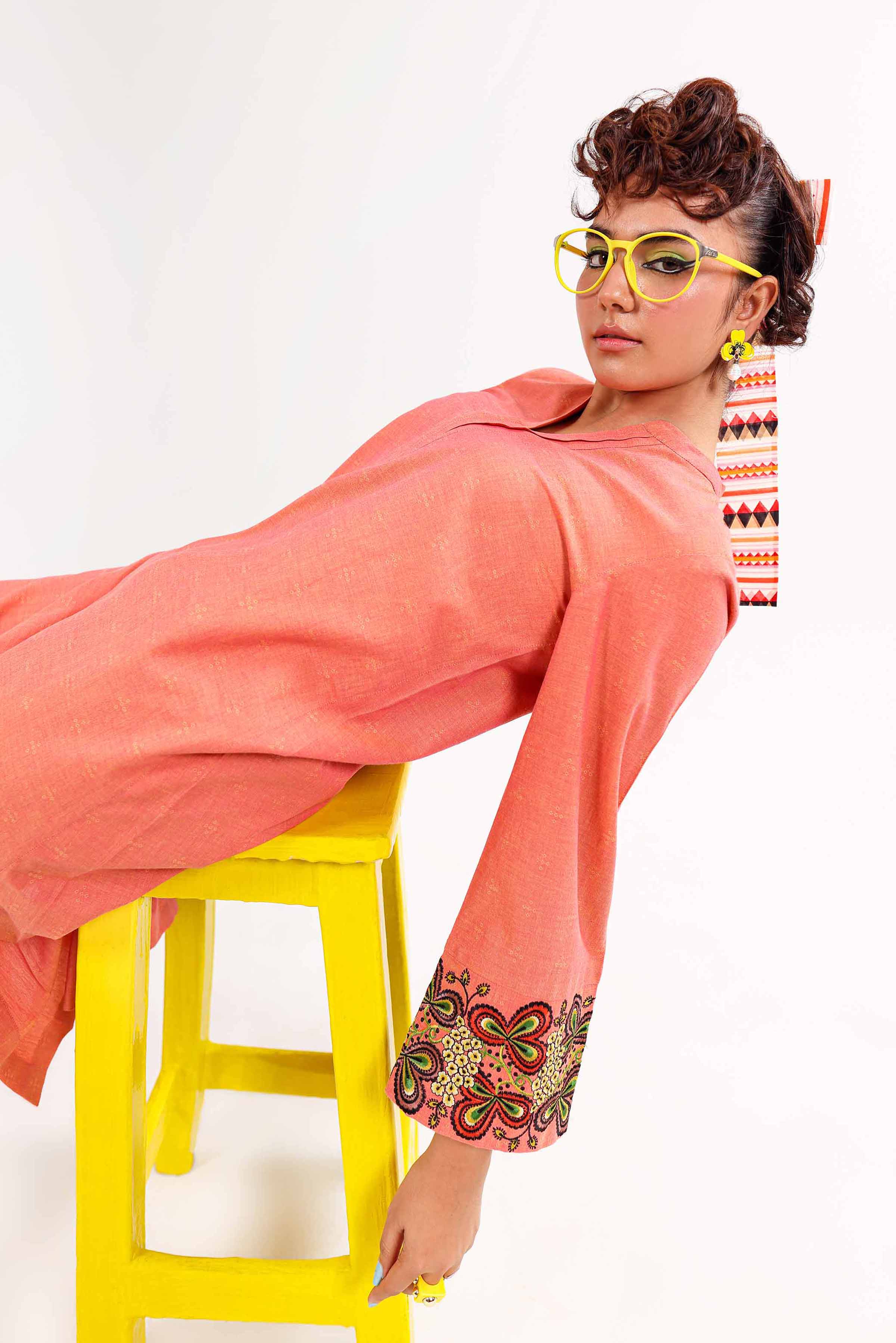 NishatUK - Rust Embroidered   Yarn Dyed 2-piece ready to wear Dress