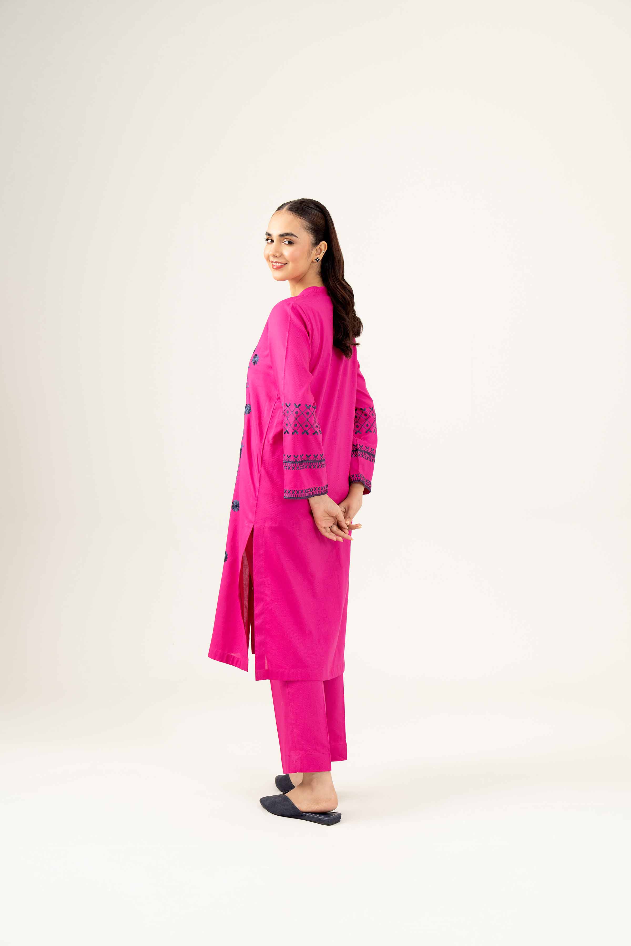 NishatUK - Magenta Embroidered  Dobby 2-piece ready to wear Dress