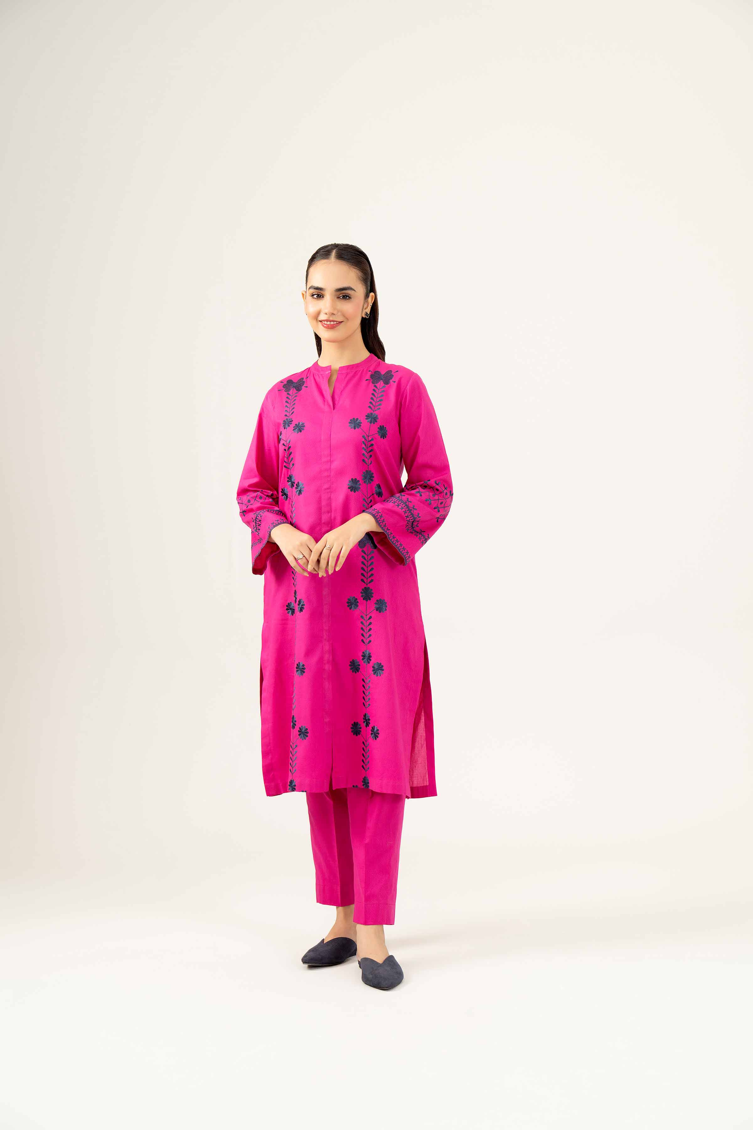 NishatUK - Magenta Embroidered  Dobby 2-piece ready to wear Dress