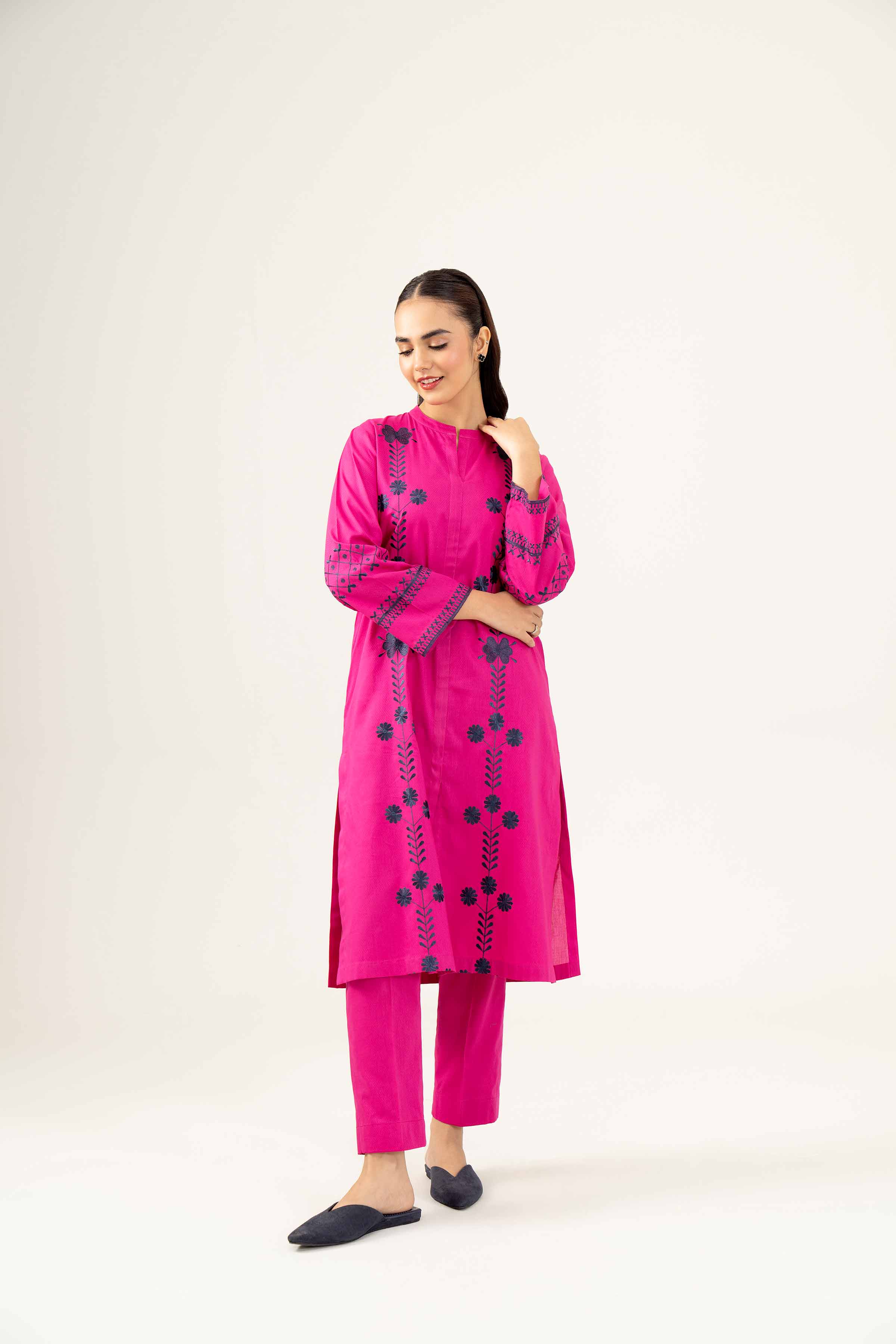 NishatUK - Magenta Embroidered  Dobby 2-piece ready to wear Dress