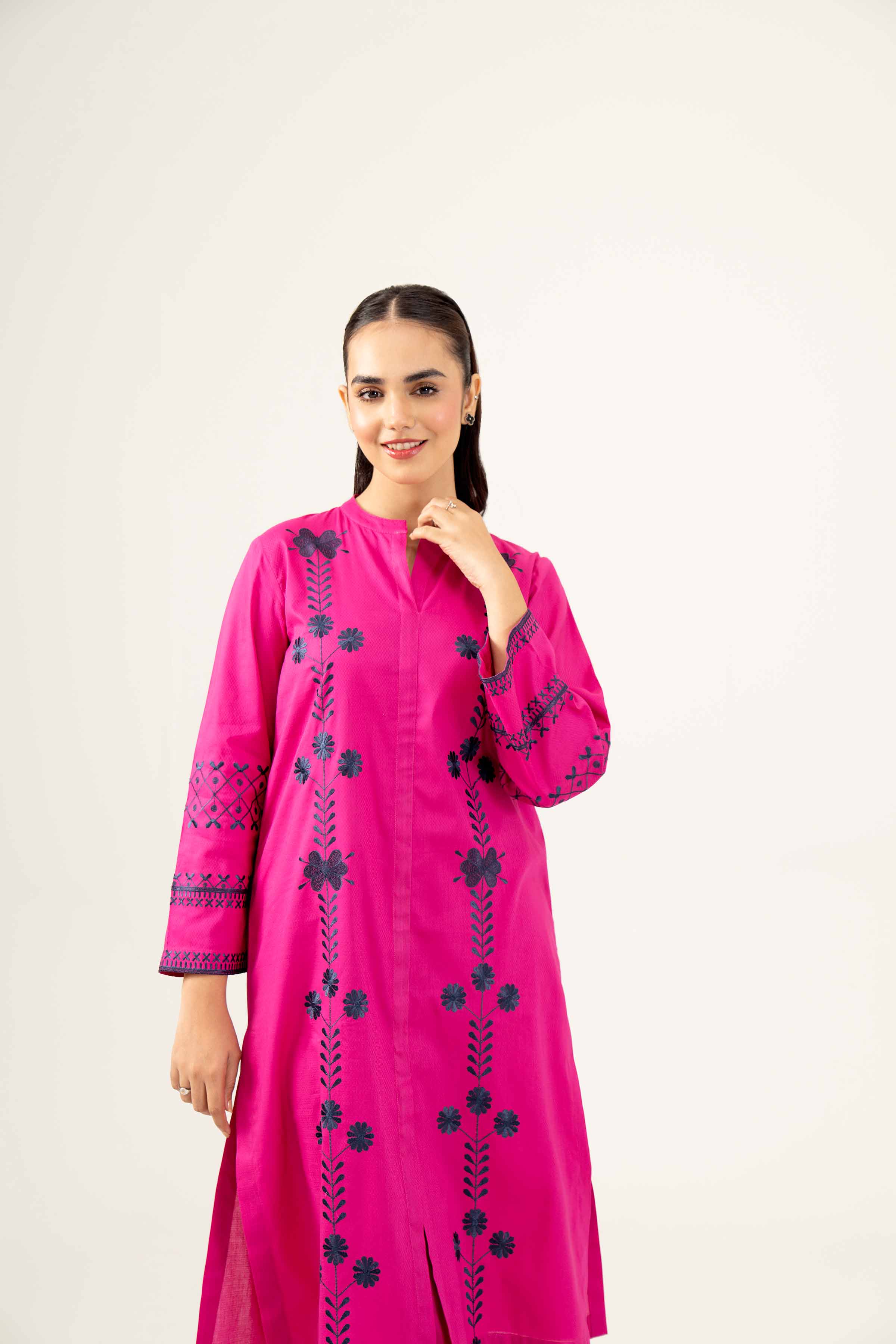 NishatUK - Magenta Embroidered  Dobby 2-piece ready to wear Dress