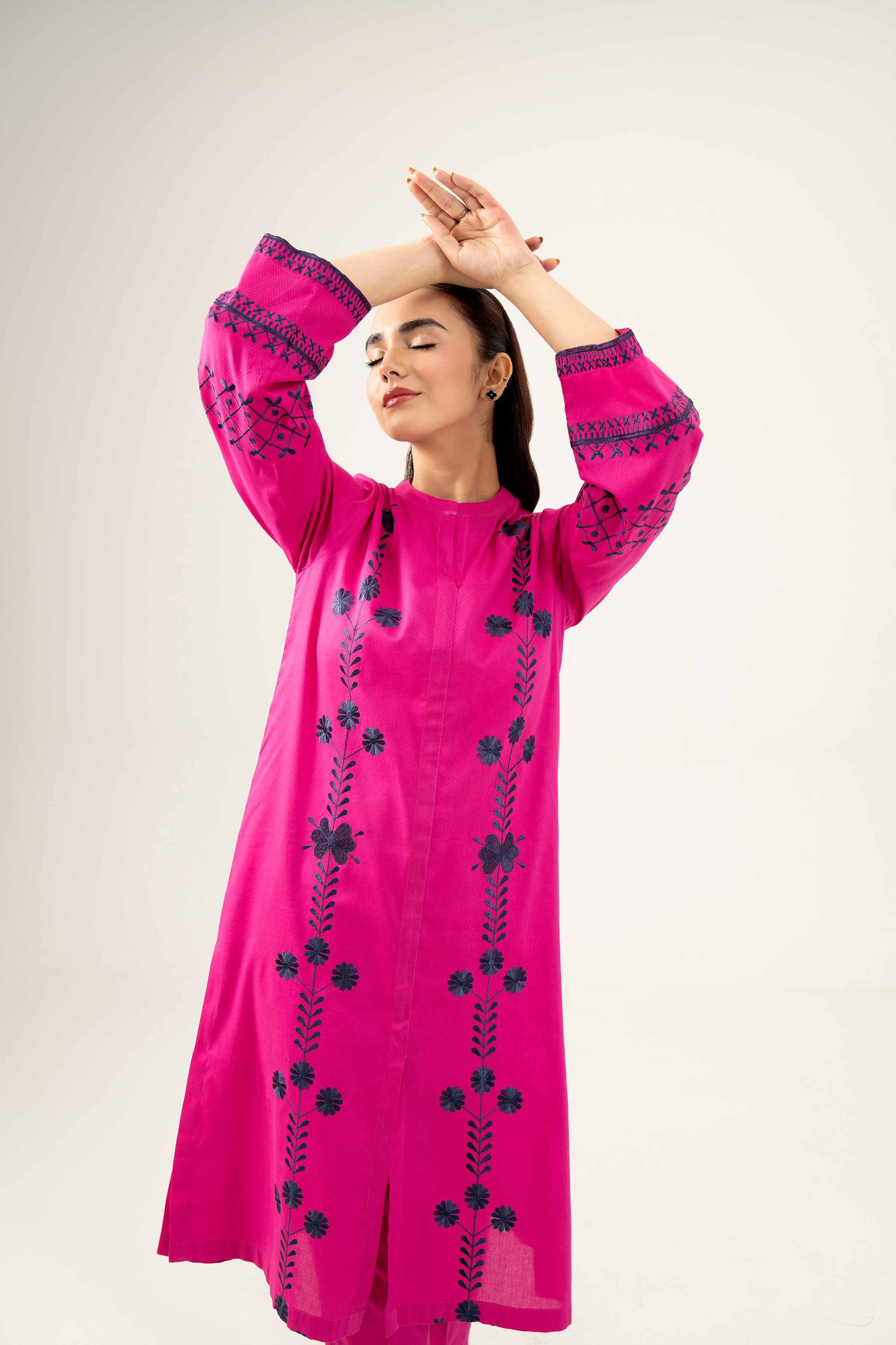 NishatUK - Magenta Embroidered  Dobby 2-piece ready to wear Dress