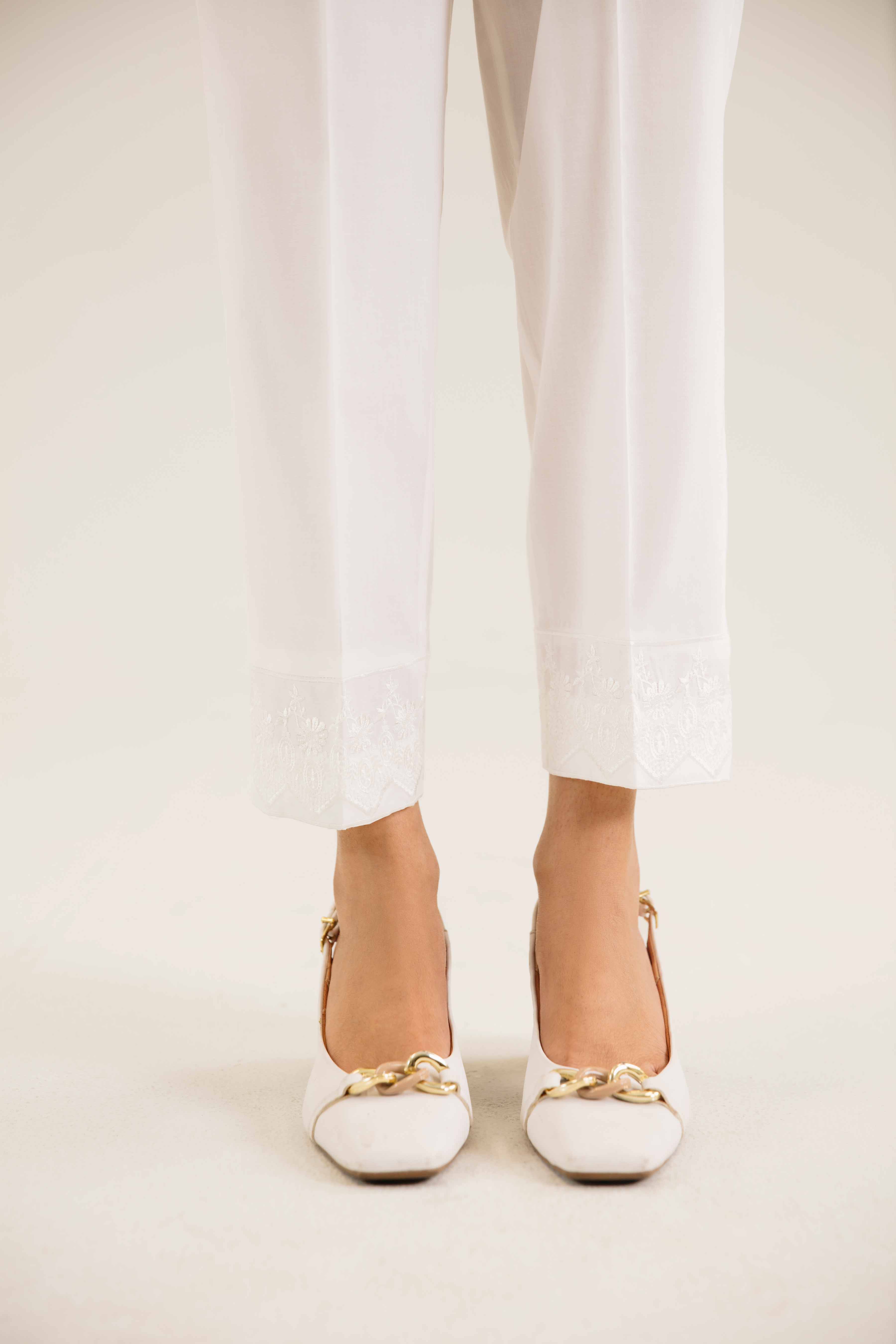 NishatUK - White Embroidered   Cambric 1-piece ready to wear Trouser