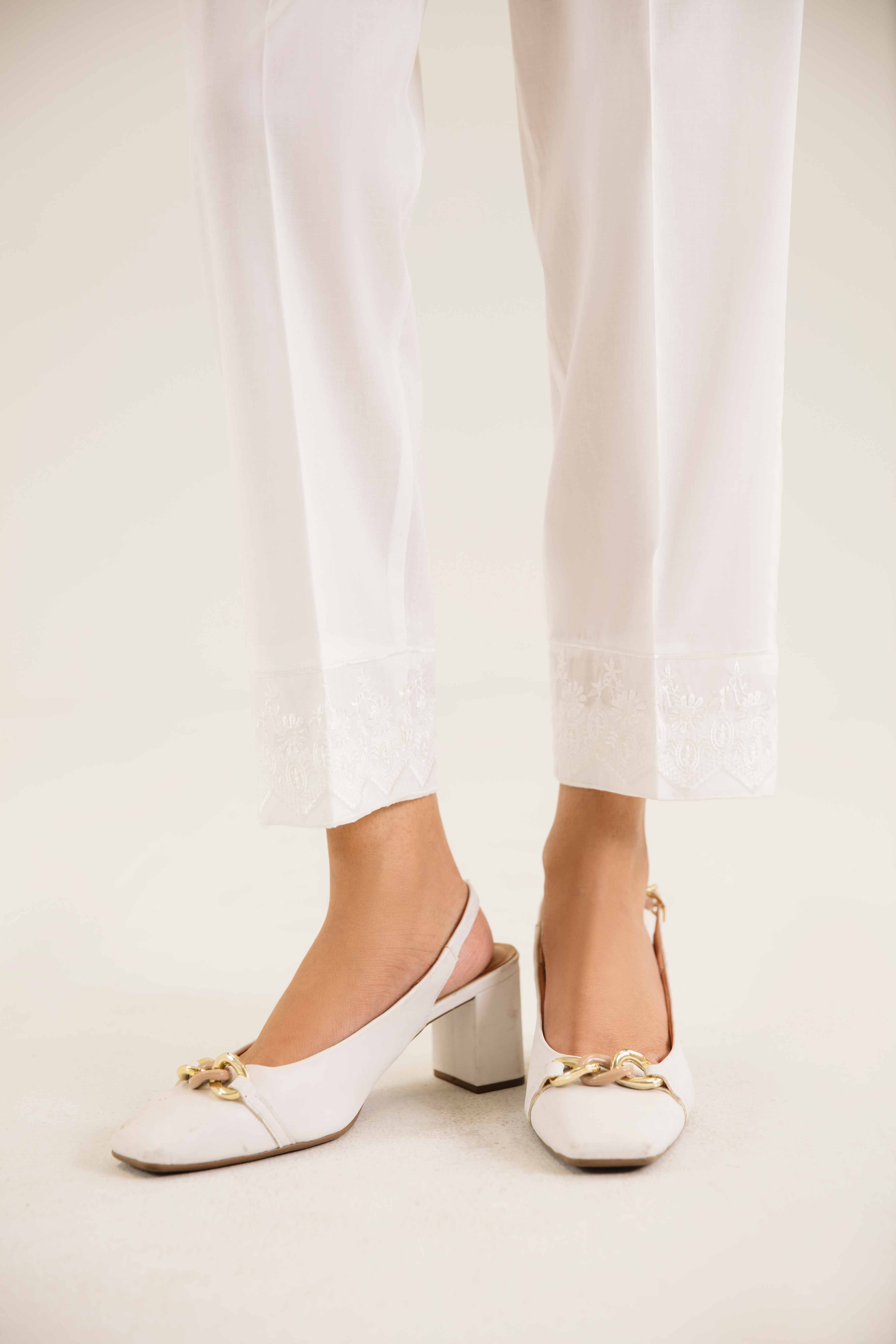NishatUK - White Embroidered   Cambric 1-piece ready to wear Trouser