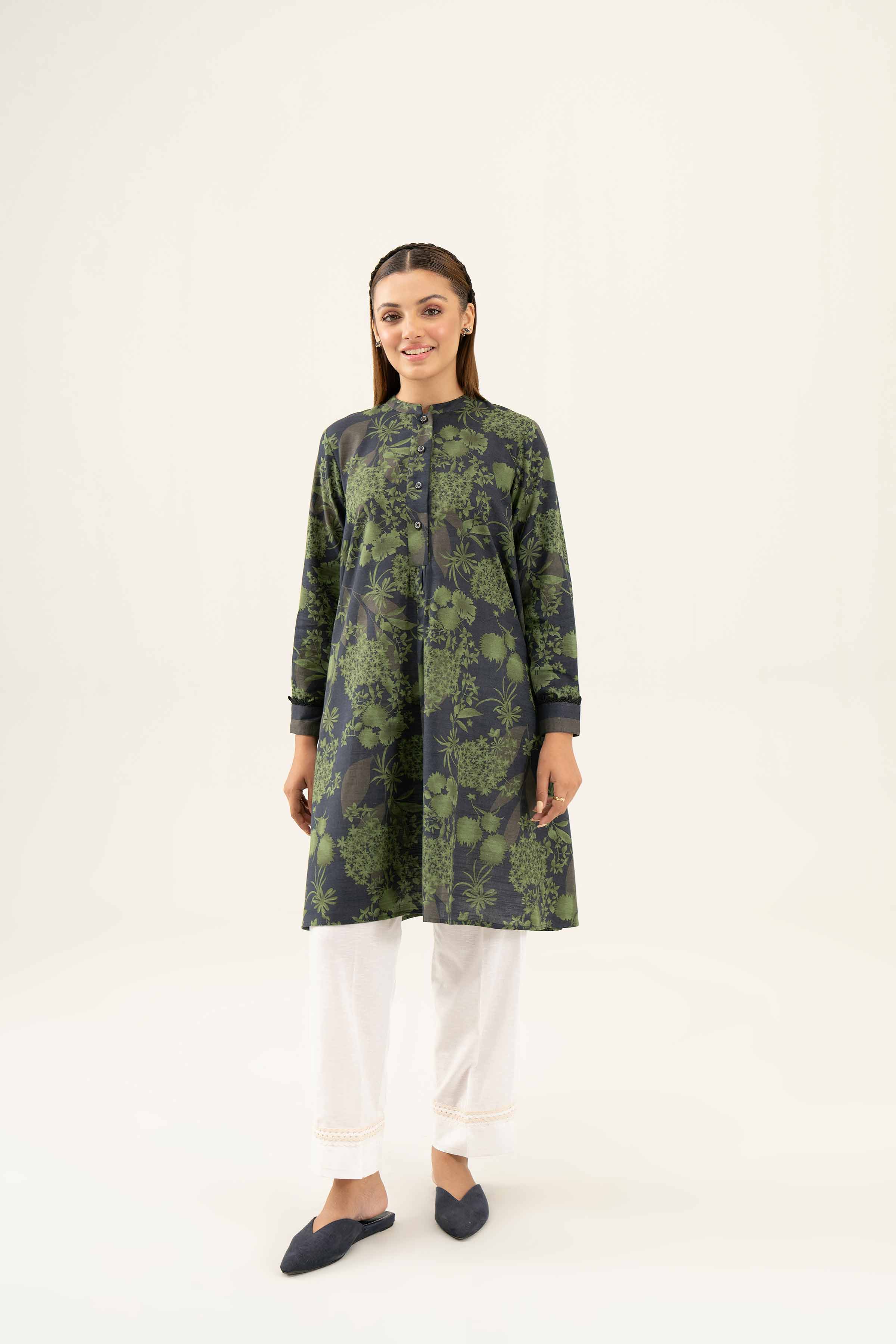 NishatUK - Green Printed Khaddar 1-piece ready to wear Shirt