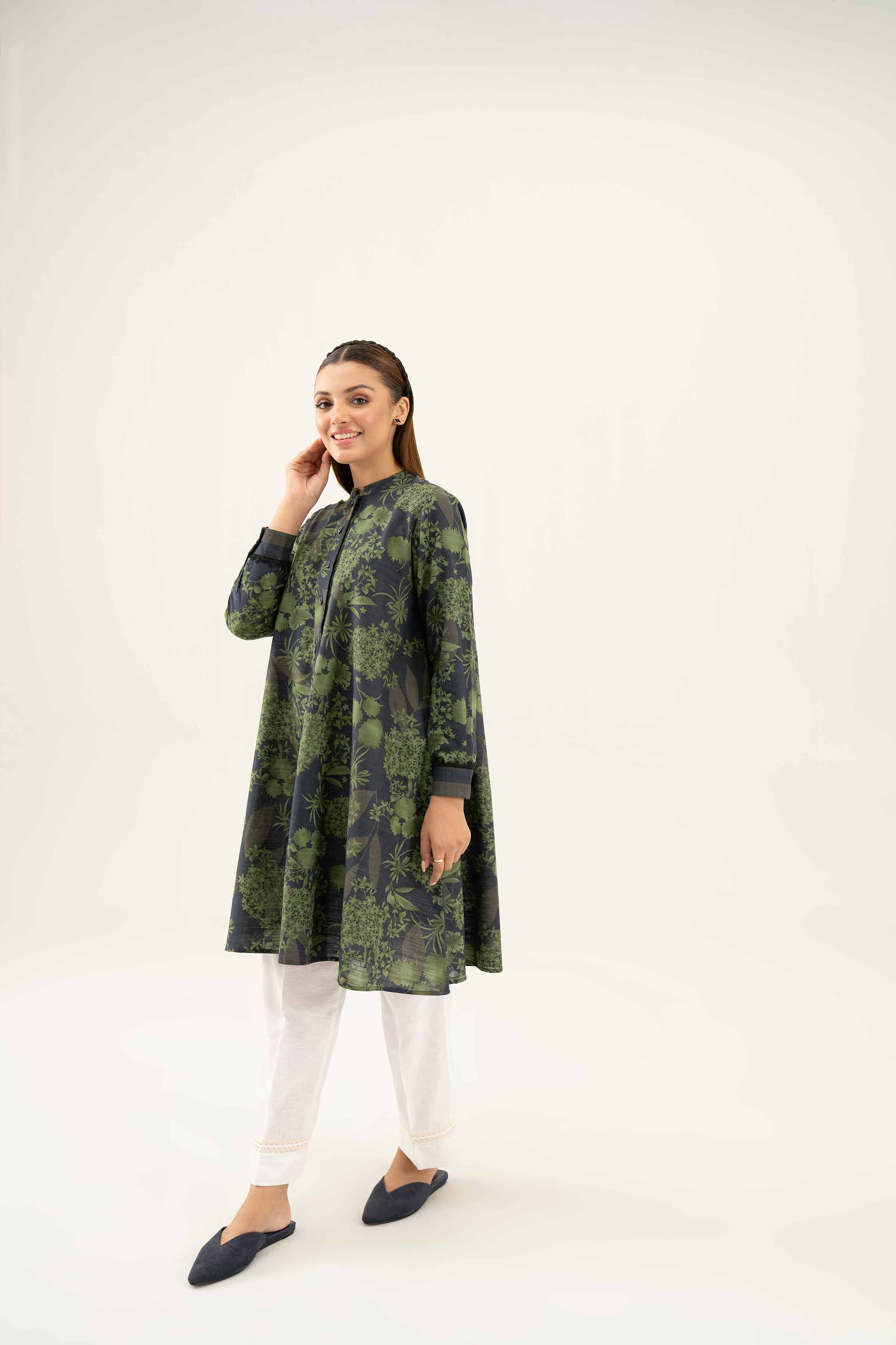 NishatUK - Green Printed Khaddar 1-piece ready to wear Shirt