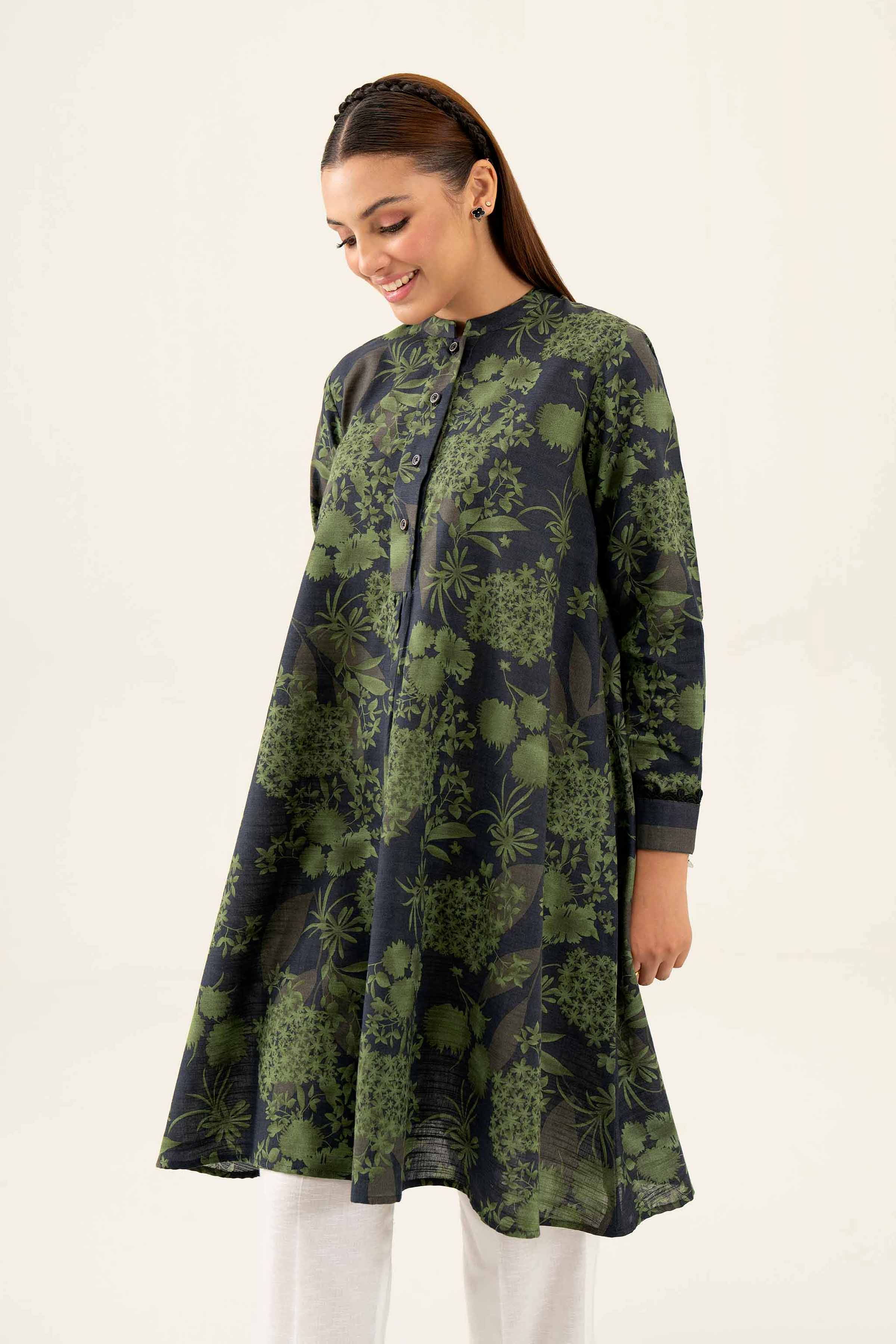 NishatUK - Green Printed Khaddar 1-piece ready to wear Shirt