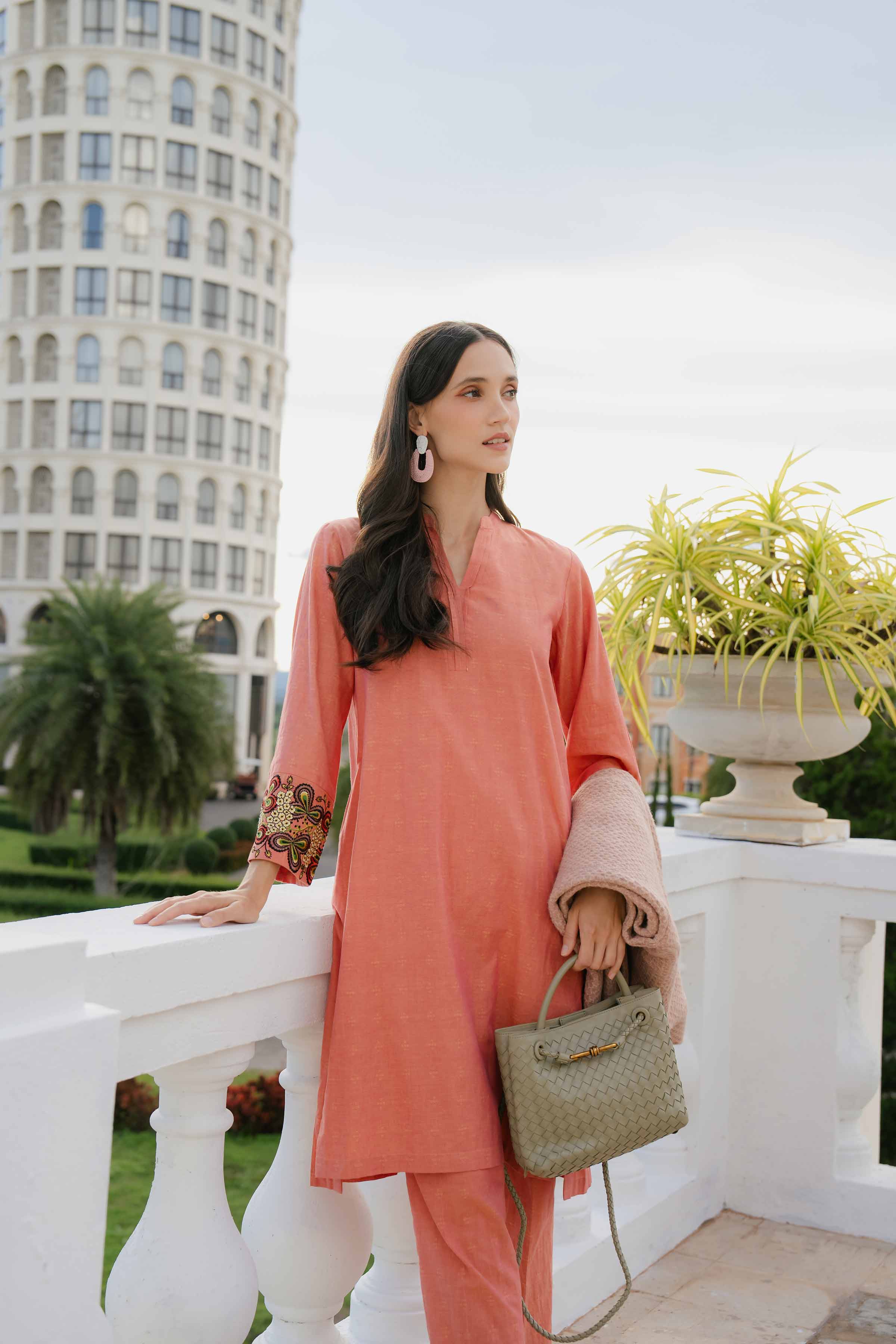 NishatUK - Rust Embroidered   Yarn Dyed 2-piece ready to wear Dress