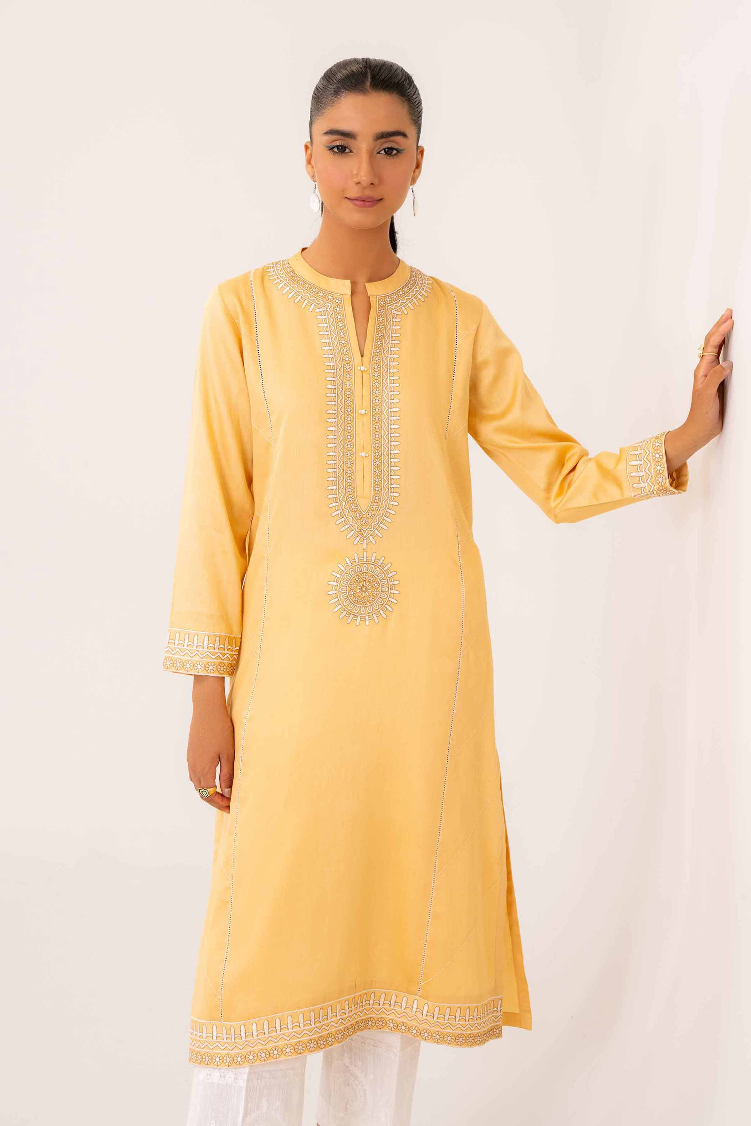 NishatUK - Yellow Embroidered   Satin 1-piece ready to wear Shirt