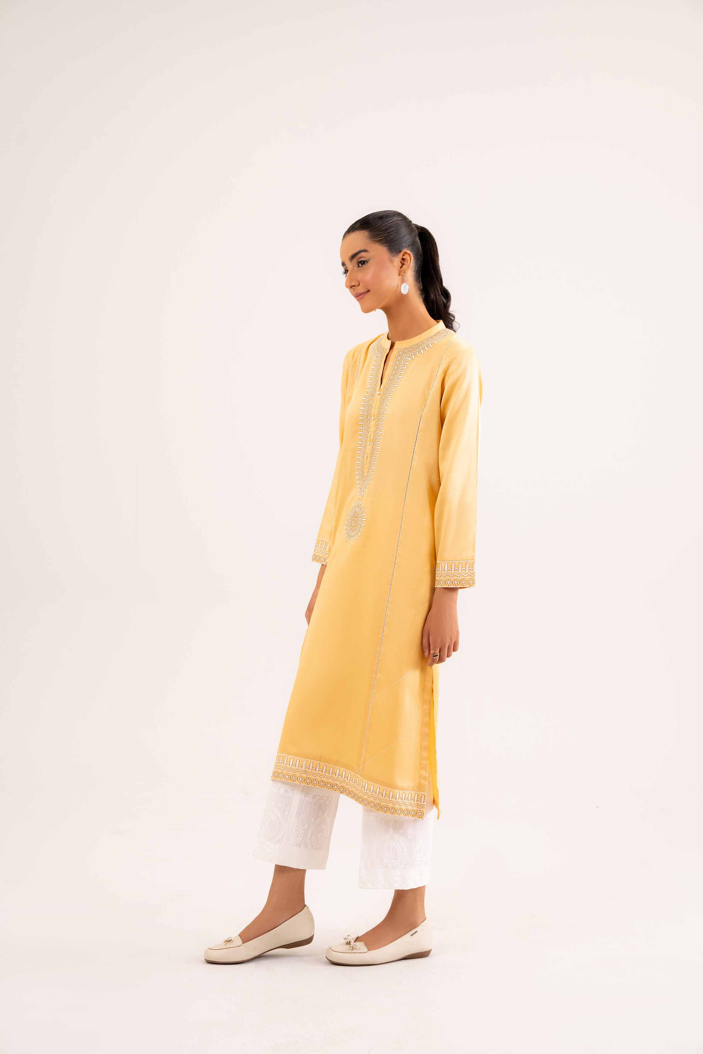 NishatUK - Yellow Embroidered   Satin 1-piece ready to wear Shirt