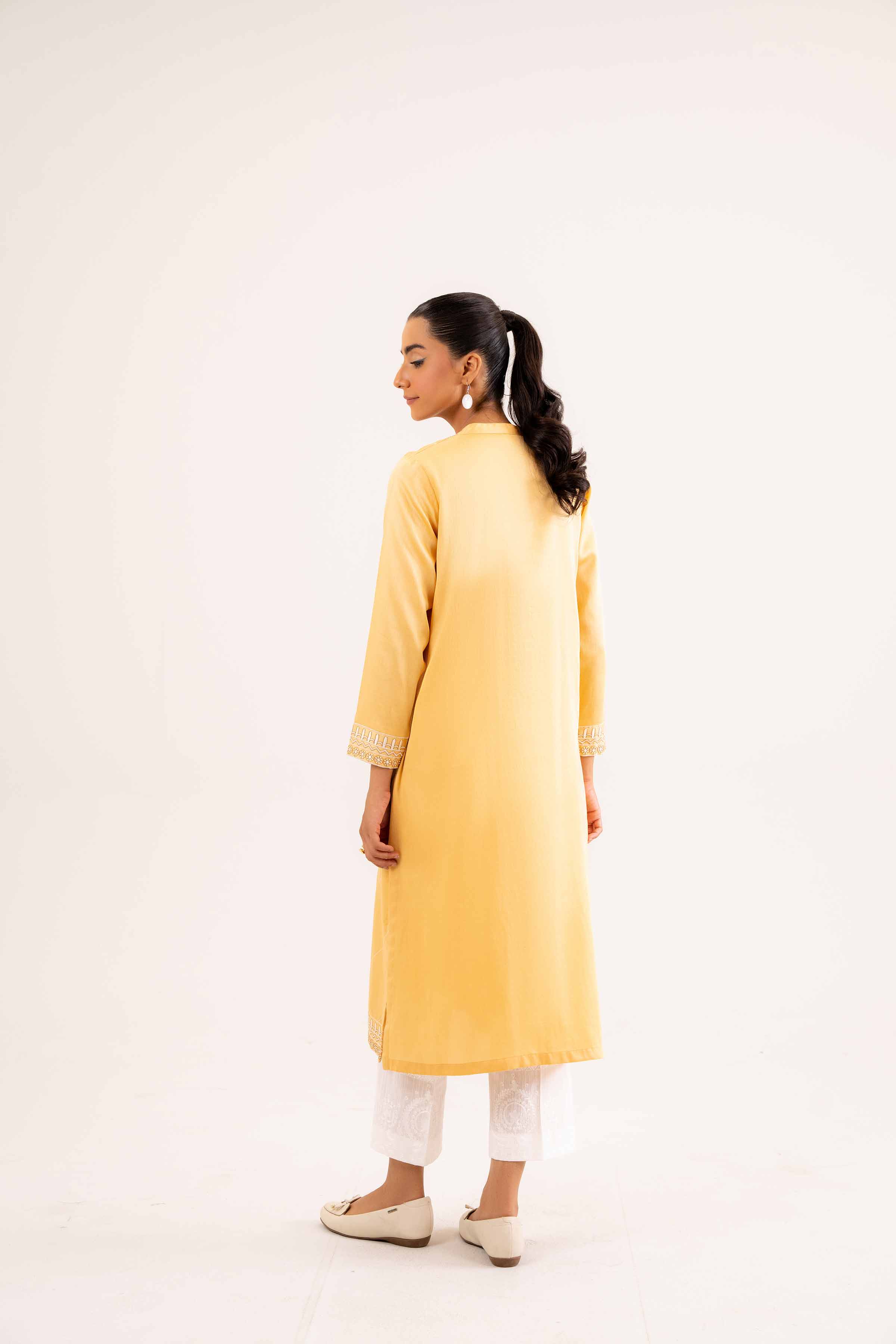 NishatUK - Yellow Embroidered   Satin 1-piece ready to wear Shirt