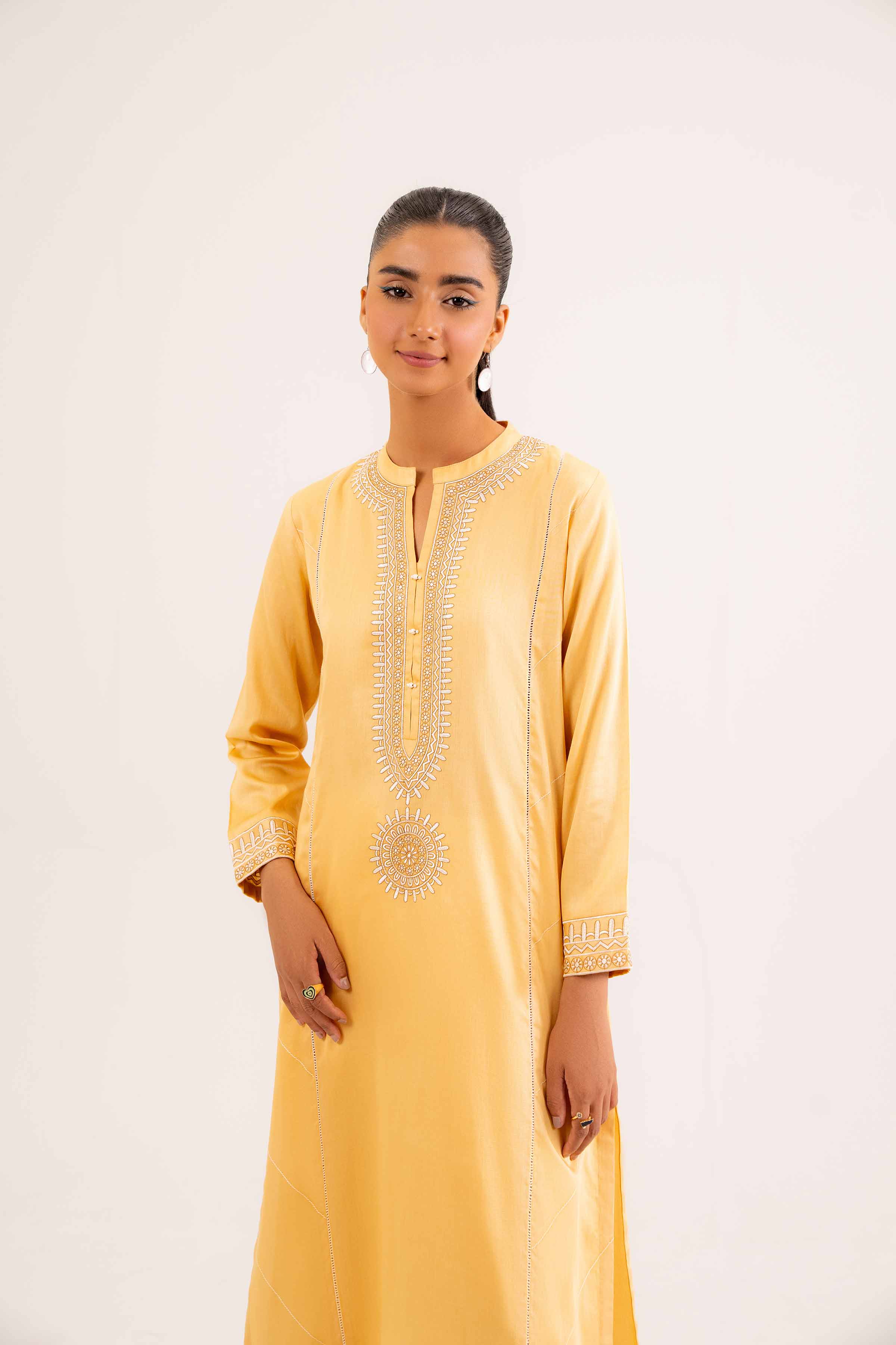 NishatUK - Yellow Embroidered   Satin 1-piece ready to wear Shirt