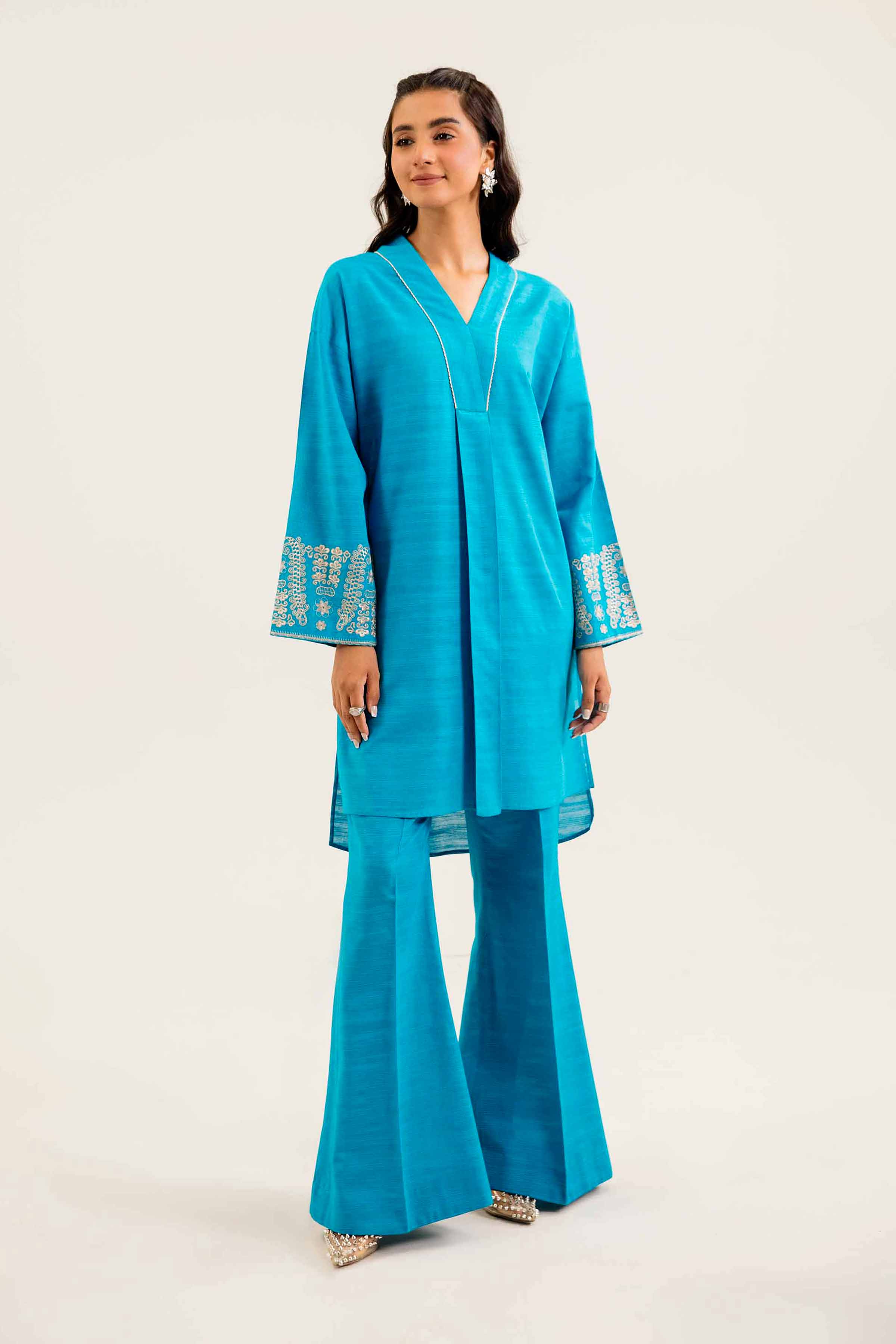 NishatUK - Teal Embroidered  Khaddar 2-piece ready to wear Dress