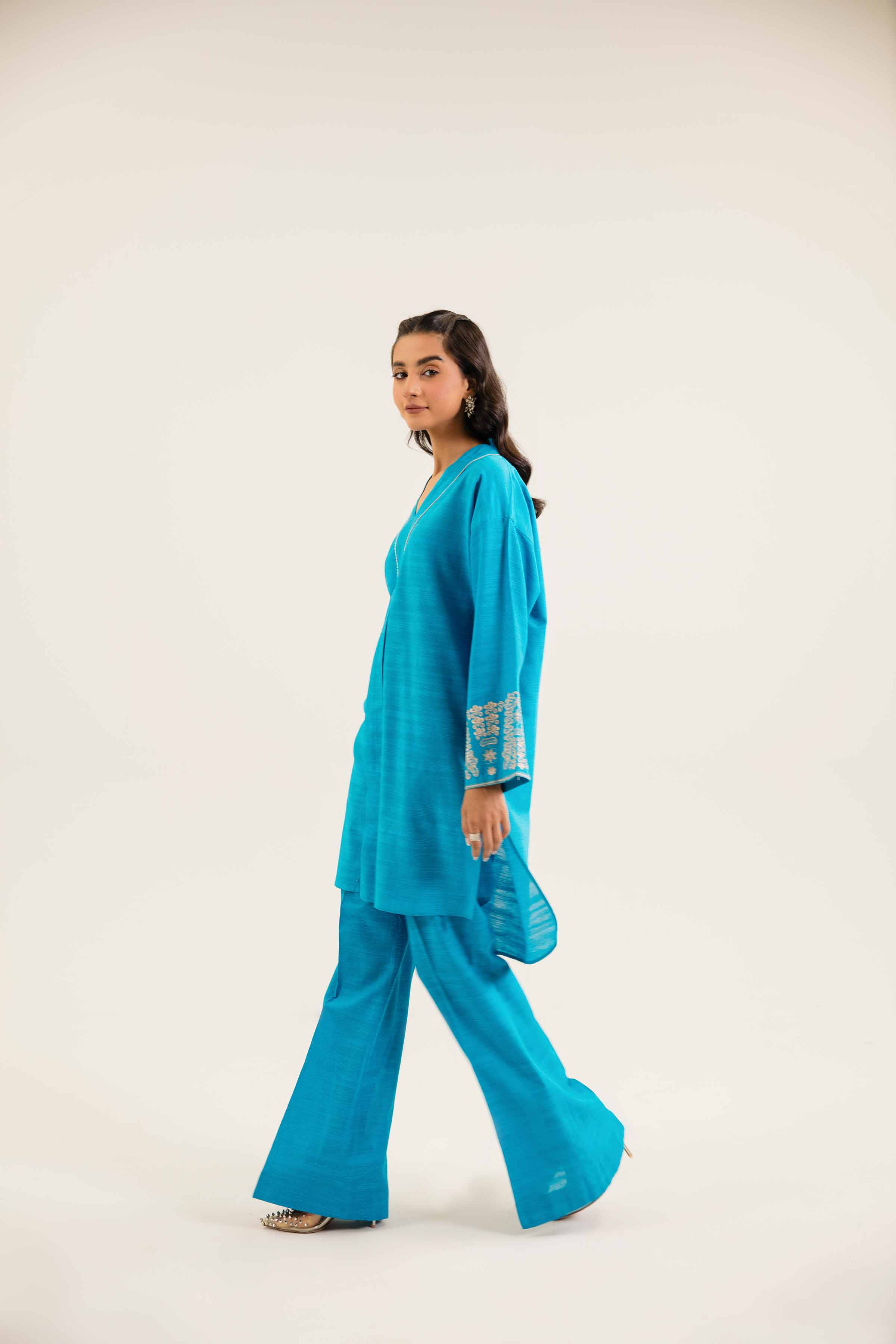 NishatUK - Teal Embroidered  Khaddar 2-piece ready to wear Dress