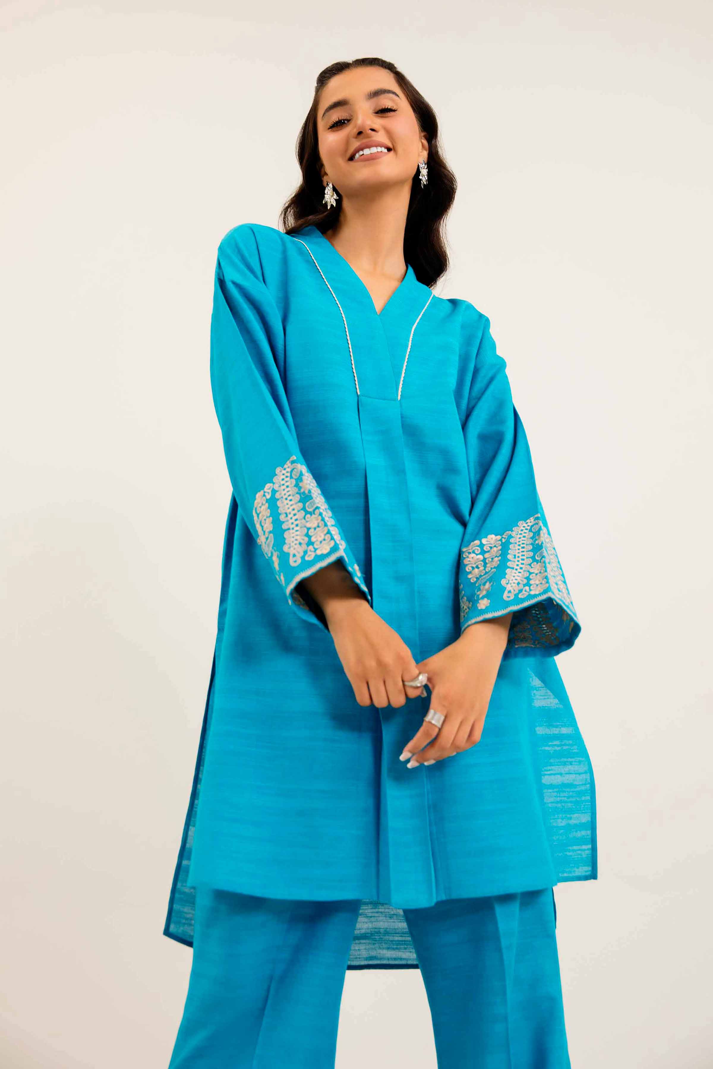 NishatUK - Teal Embroidered  Khaddar 2-piece ready to wear Dress