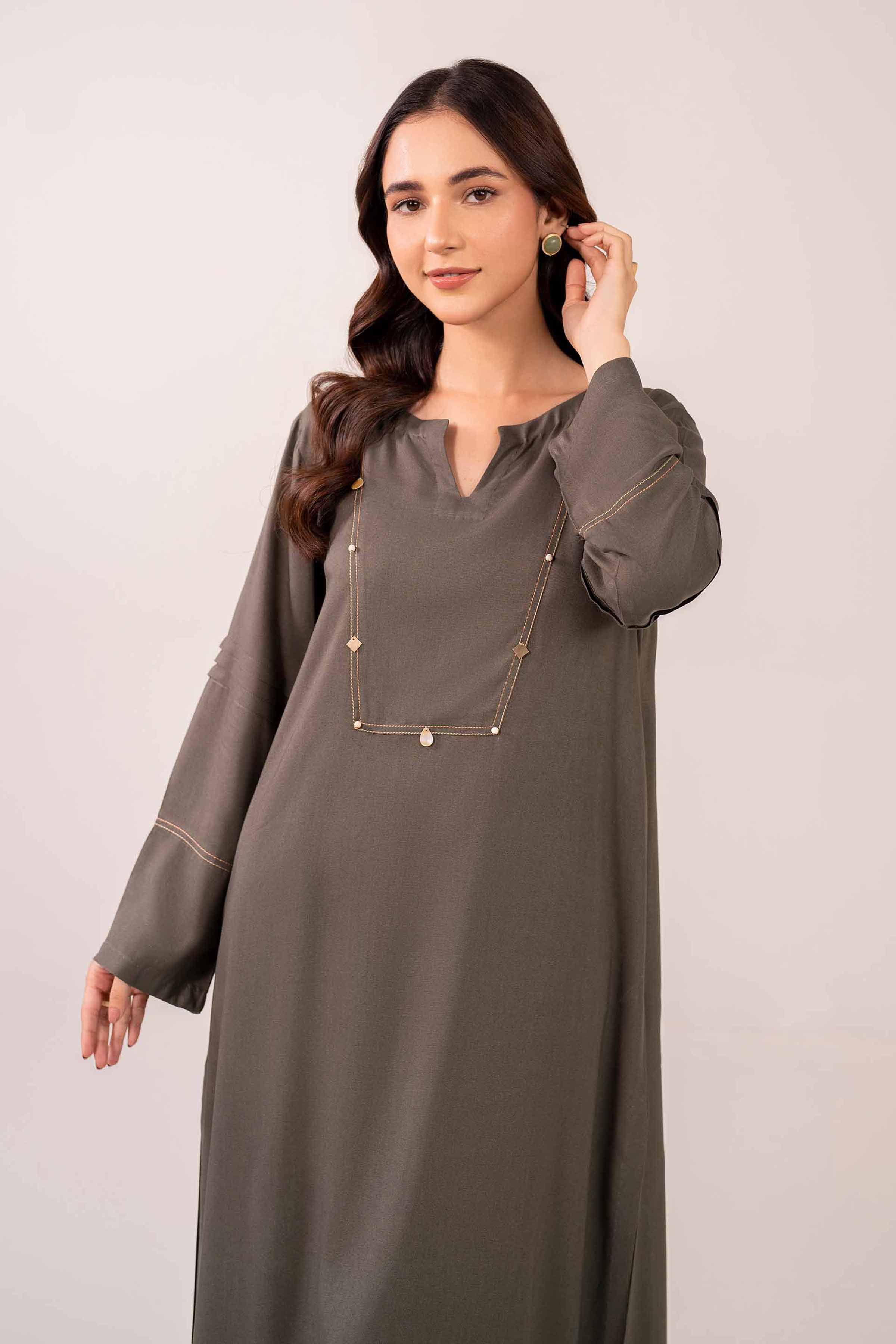 NishatUK - Brown Solids Linen 2-piece ready to wear Dress