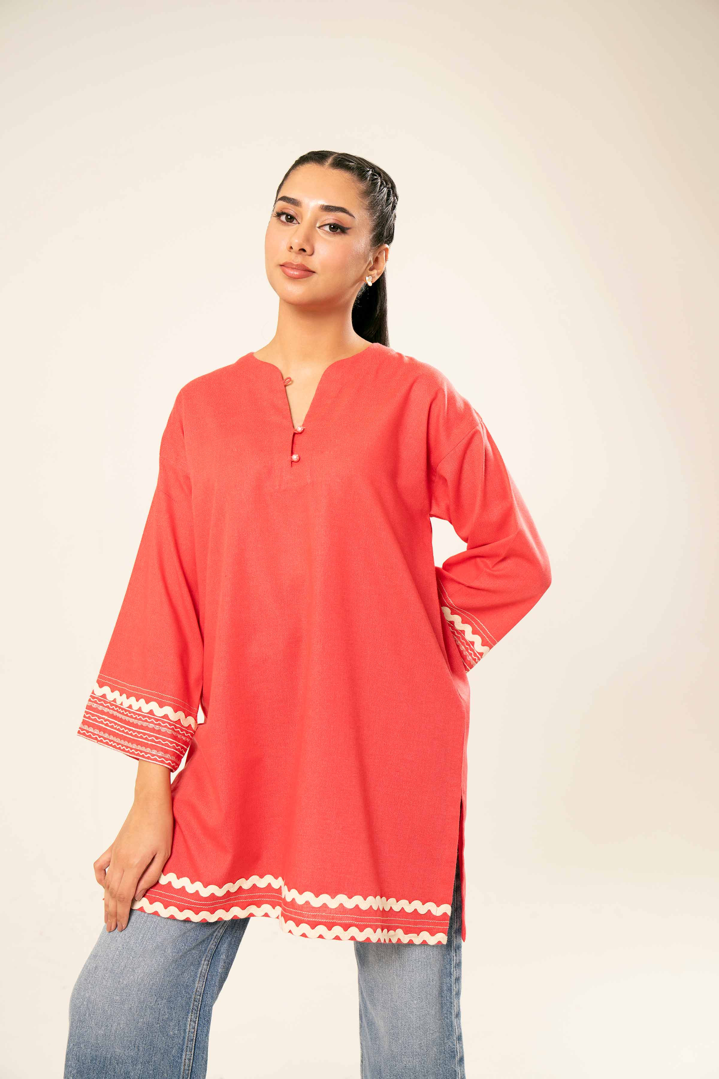 NishatUK - Brown Embroidered   Karandi 1-piece ready to wear Tunic