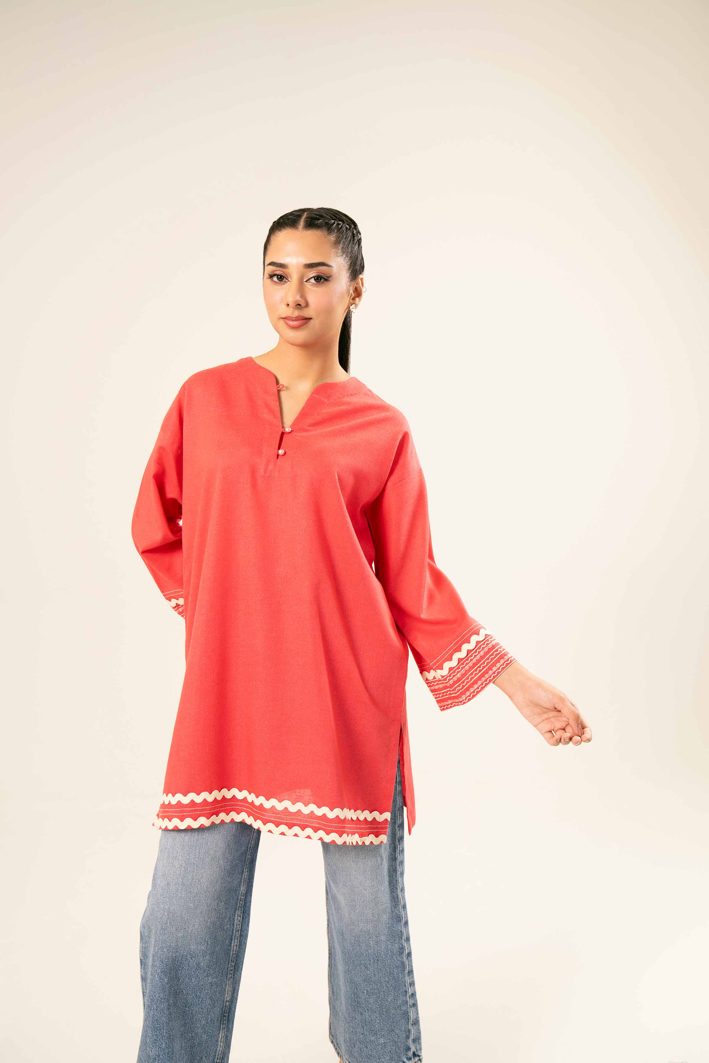 NishatUK - Brown Embroidered   Karandi 1-piece ready to wear Tunic