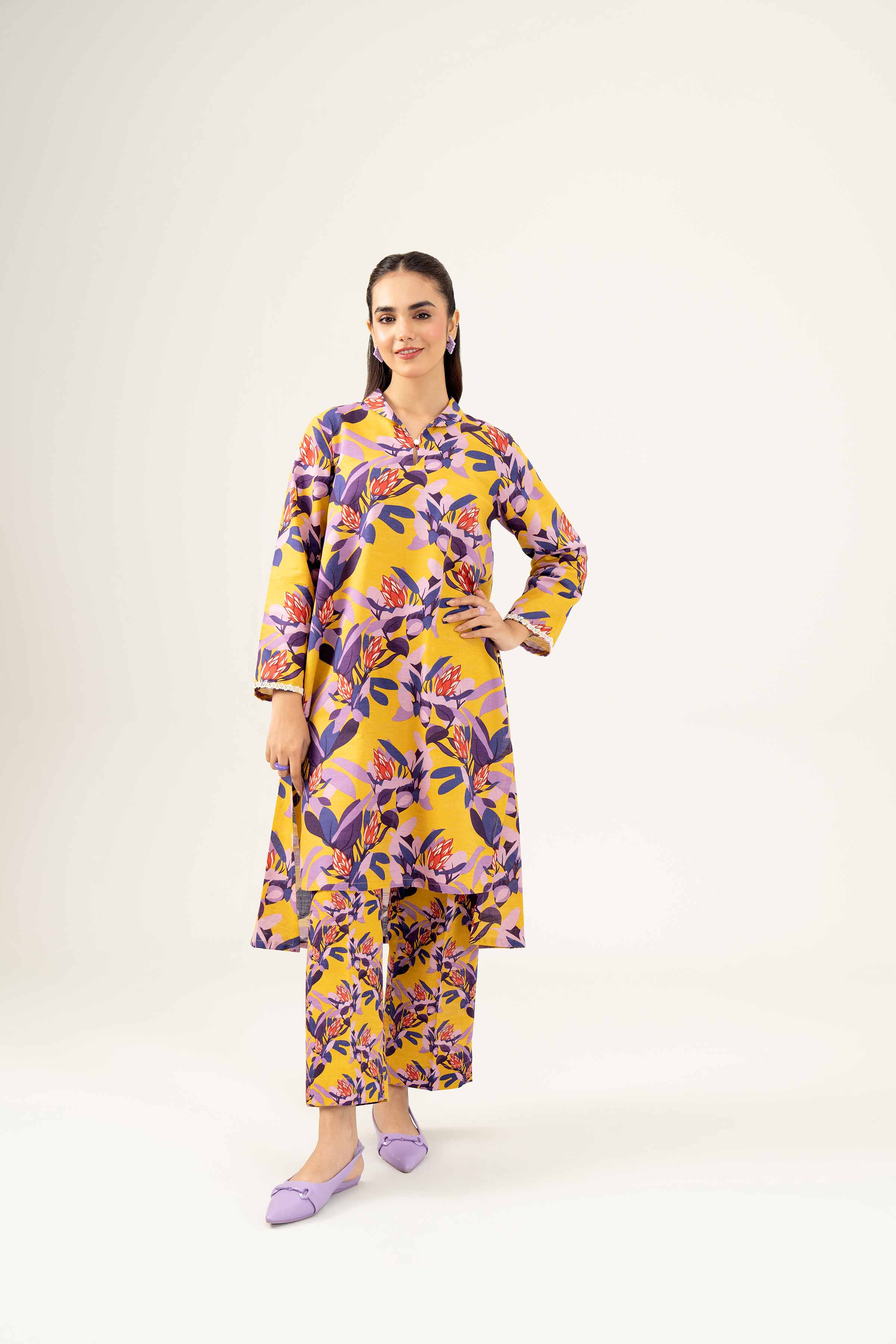 NishatUK - Brown Printed Khaddar 2-piece ready to wear Dress