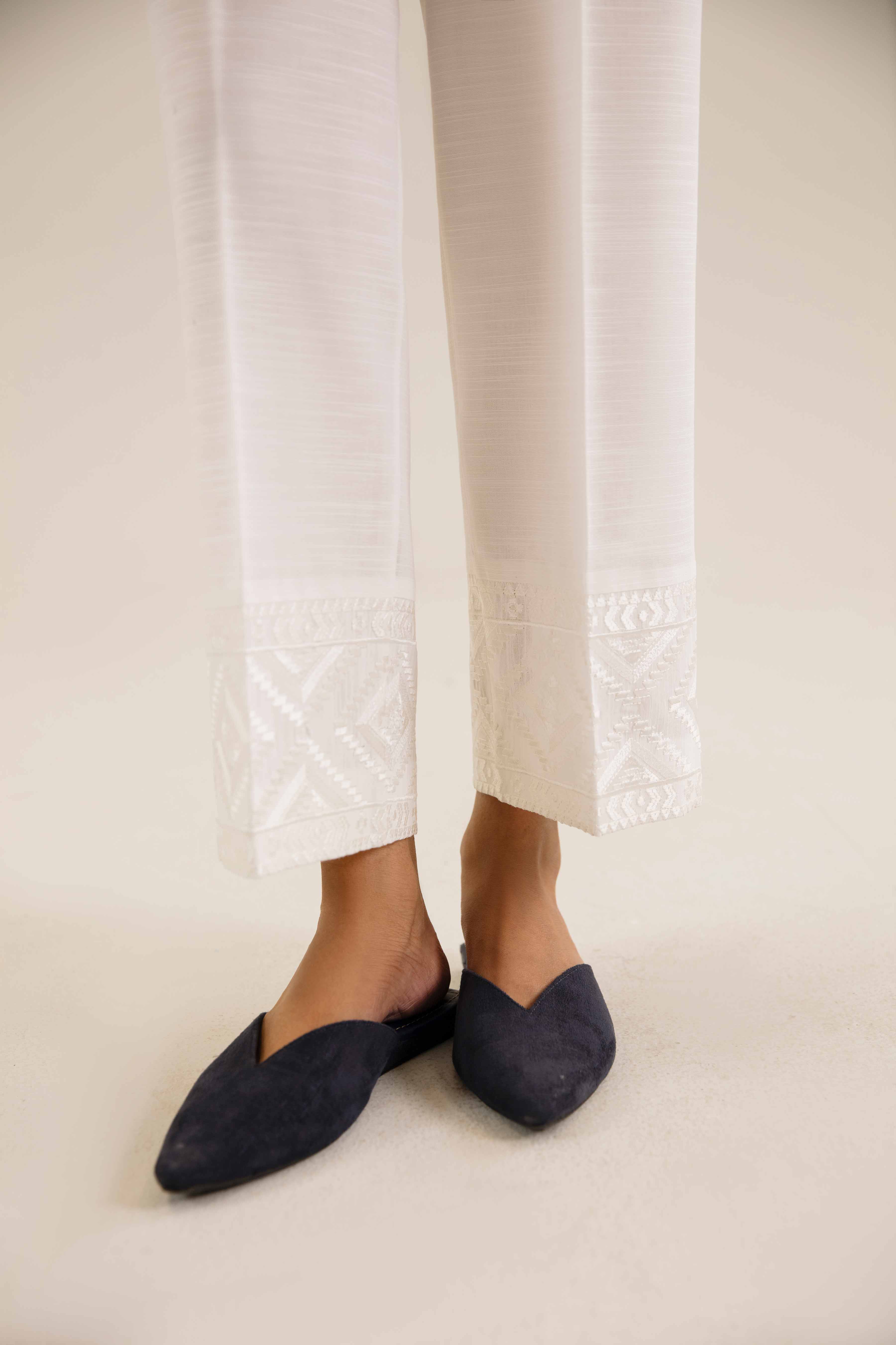 NishatUK - White Embroidered  Khaddar 1-piece ready to wear Trouser