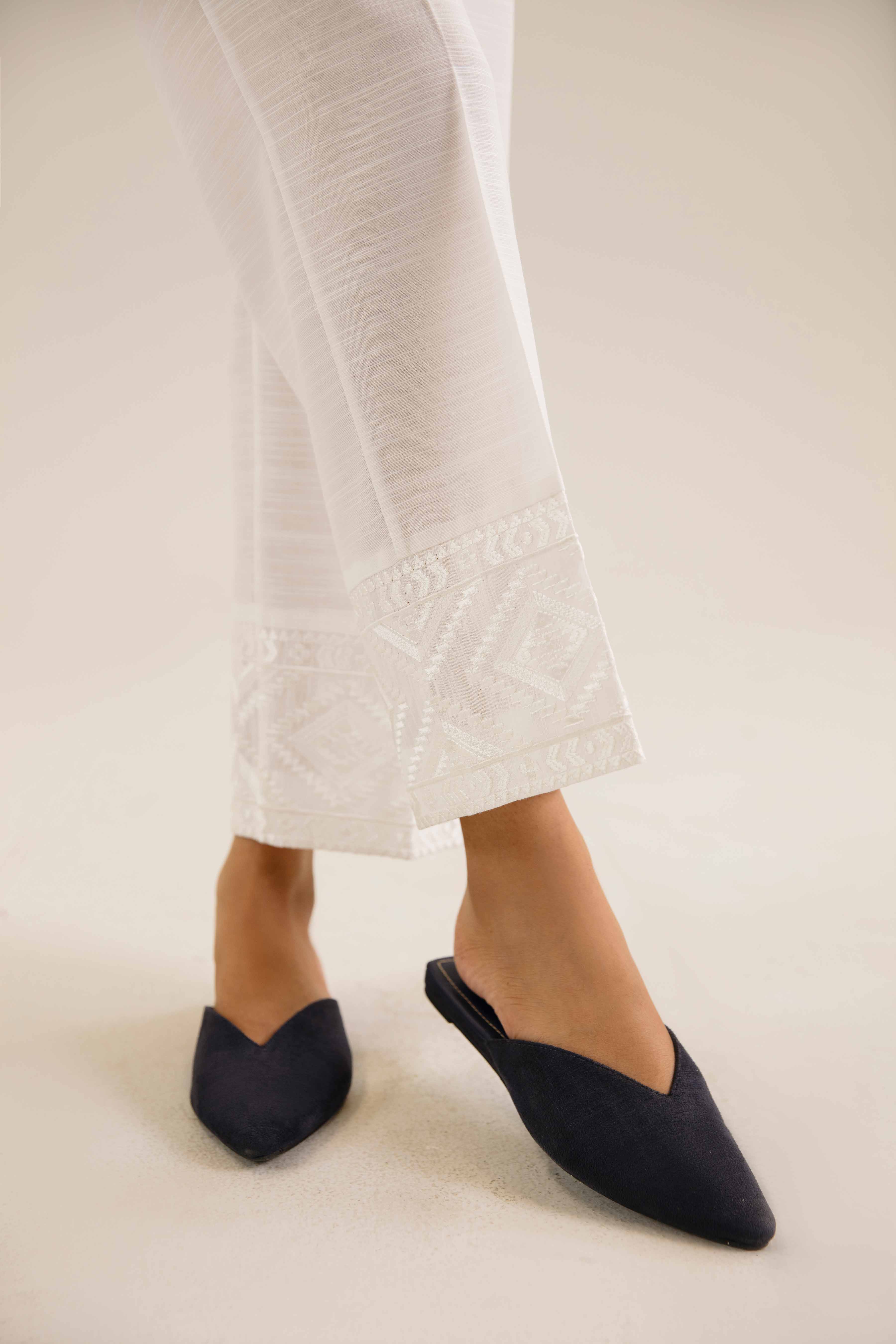 NishatUK - White Embroidered  Khaddar 1-piece ready to wear Trouser