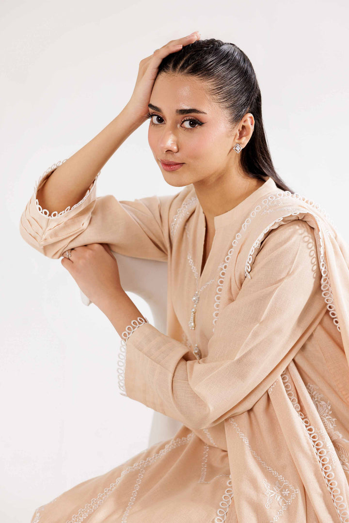 3 Piece Pink & Beige Karandi Suit