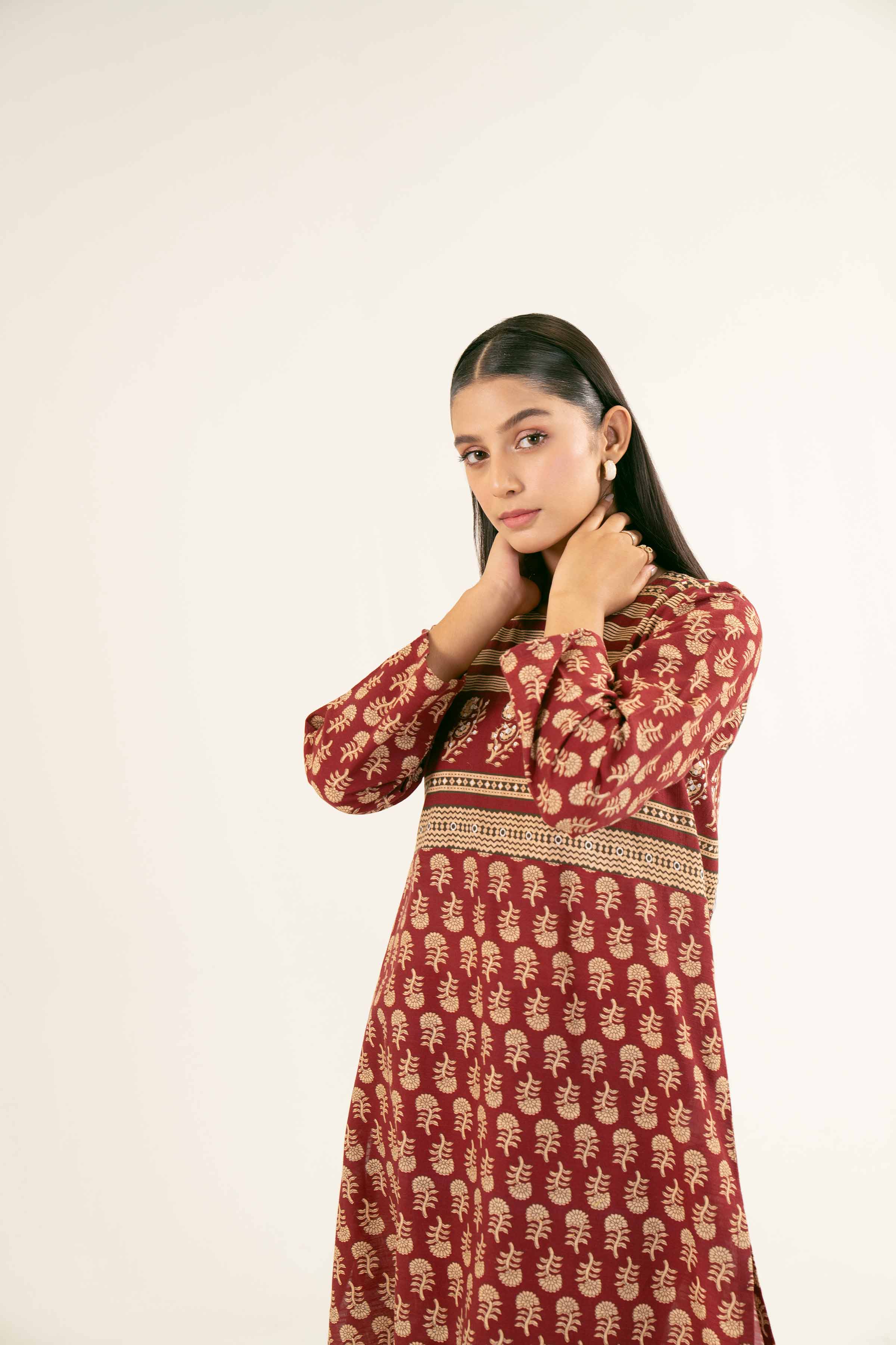 NishatUK - Brown Printed Khaddar 2-piece ready to wear Dress