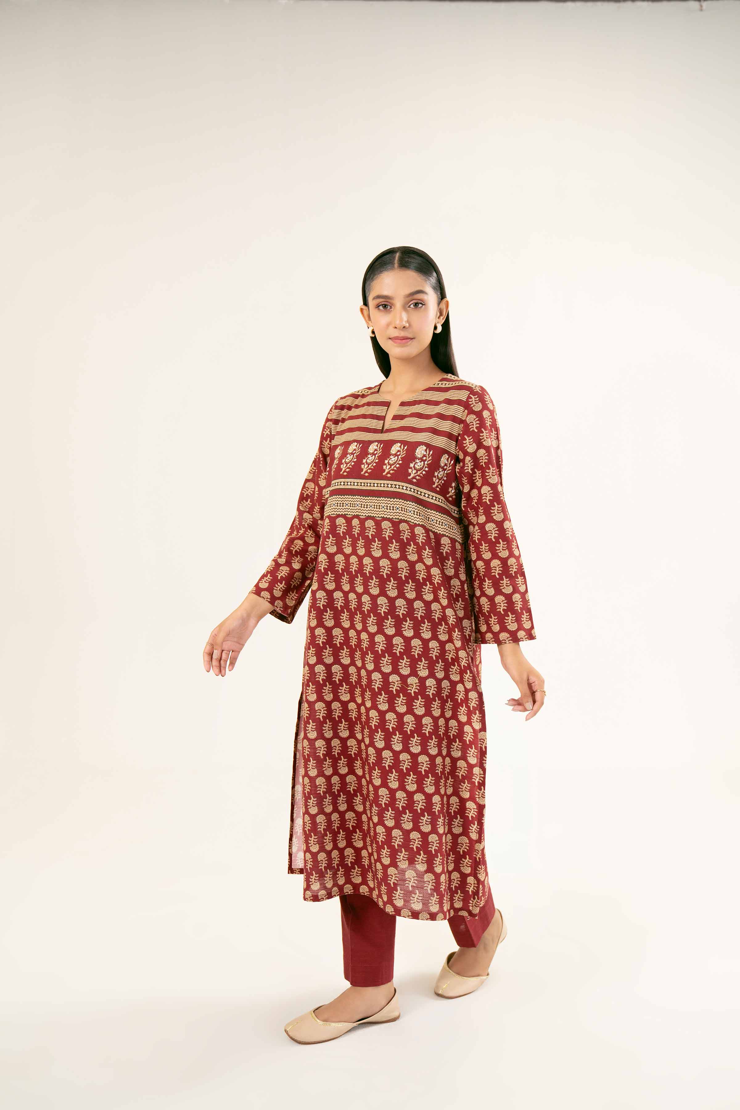 NishatUK - Brown Printed Khaddar 2-piece ready to wear Dress