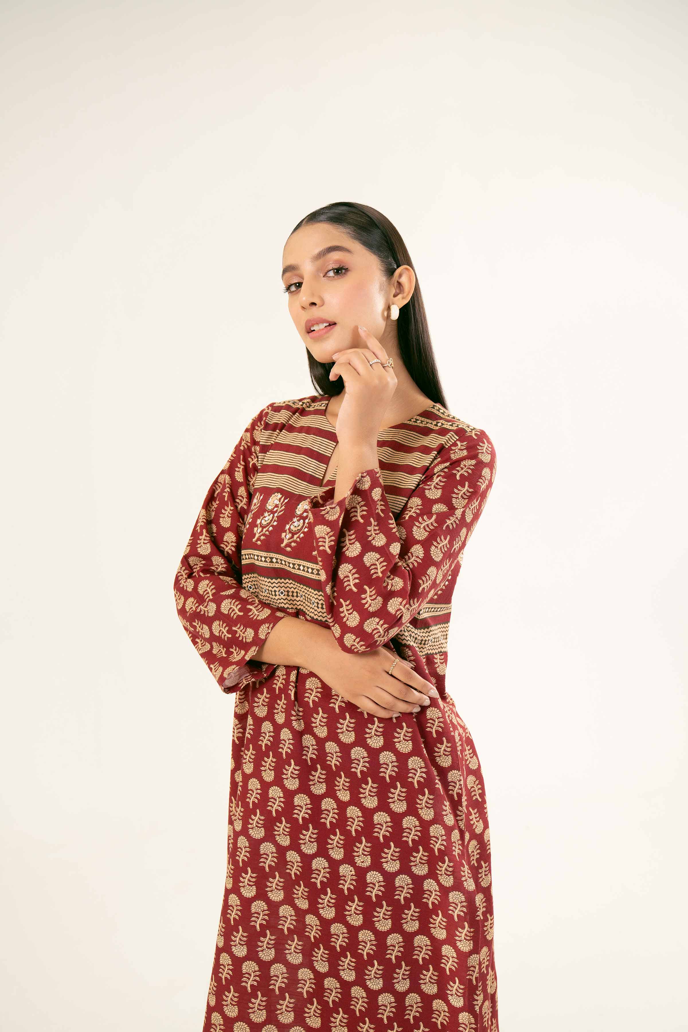 NishatUK - Brown Printed Khaddar 2-piece ready to wear Dress