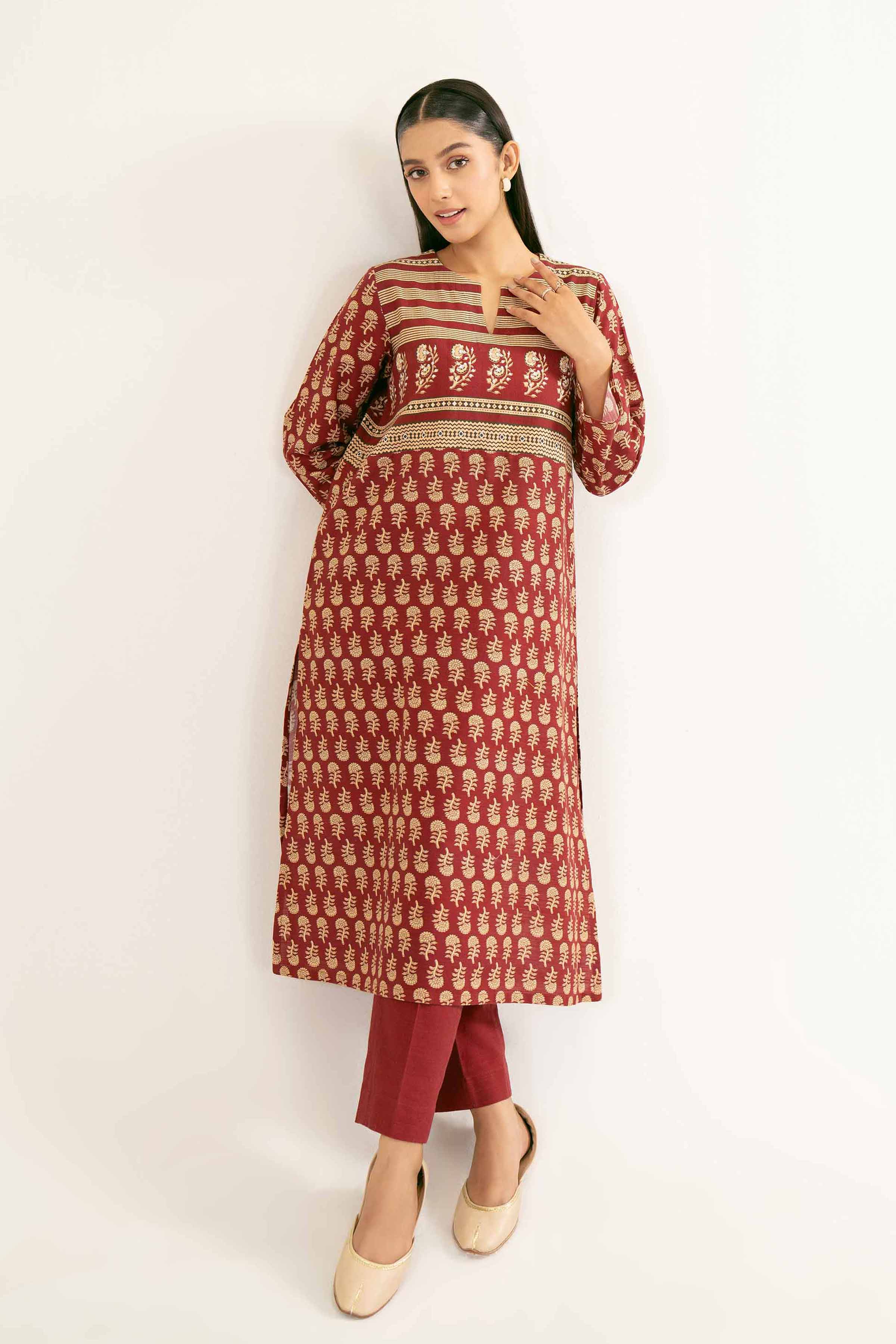 NishatUK - Brown Printed Khaddar 2-piece ready to wear Dress