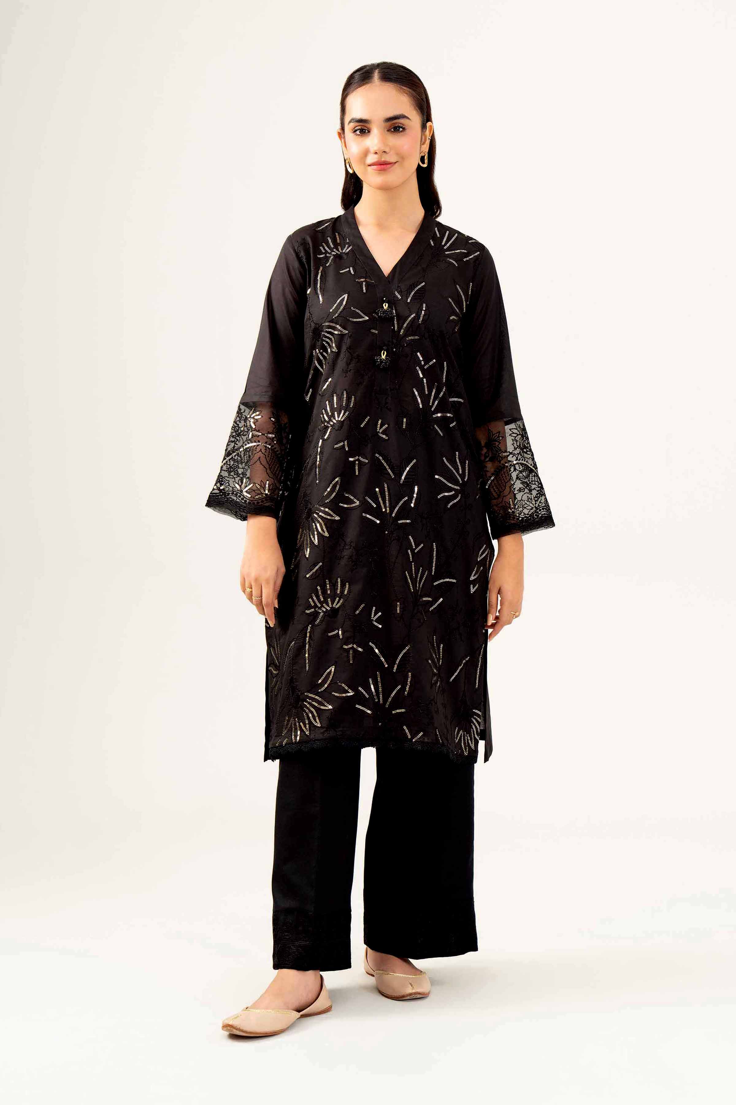NishatUK - Black Embroidered  Lawn 1-piece ready to wear Shirt