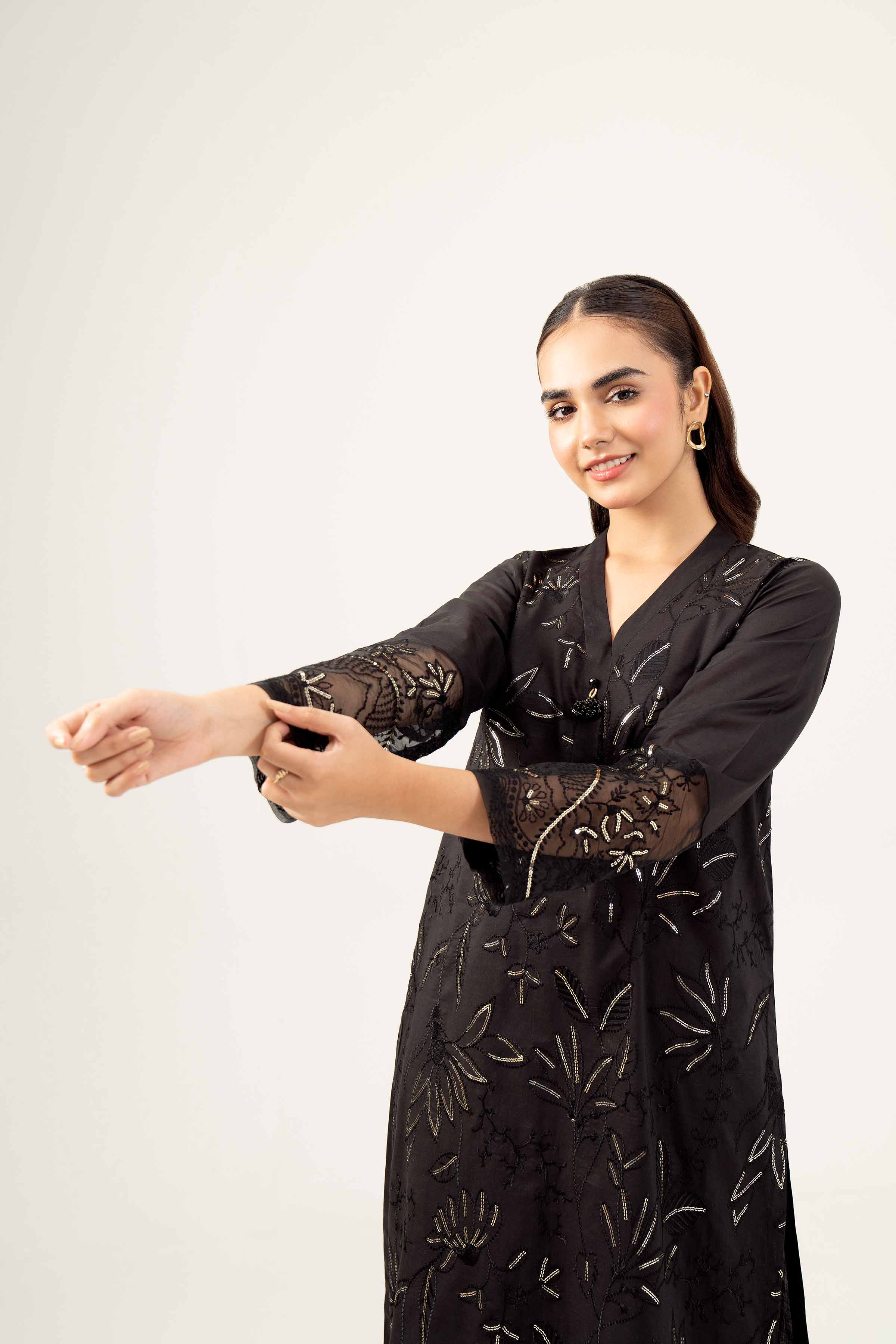 NishatUK - Black Embroidered  Lawn 1-piece ready to wear Shirt