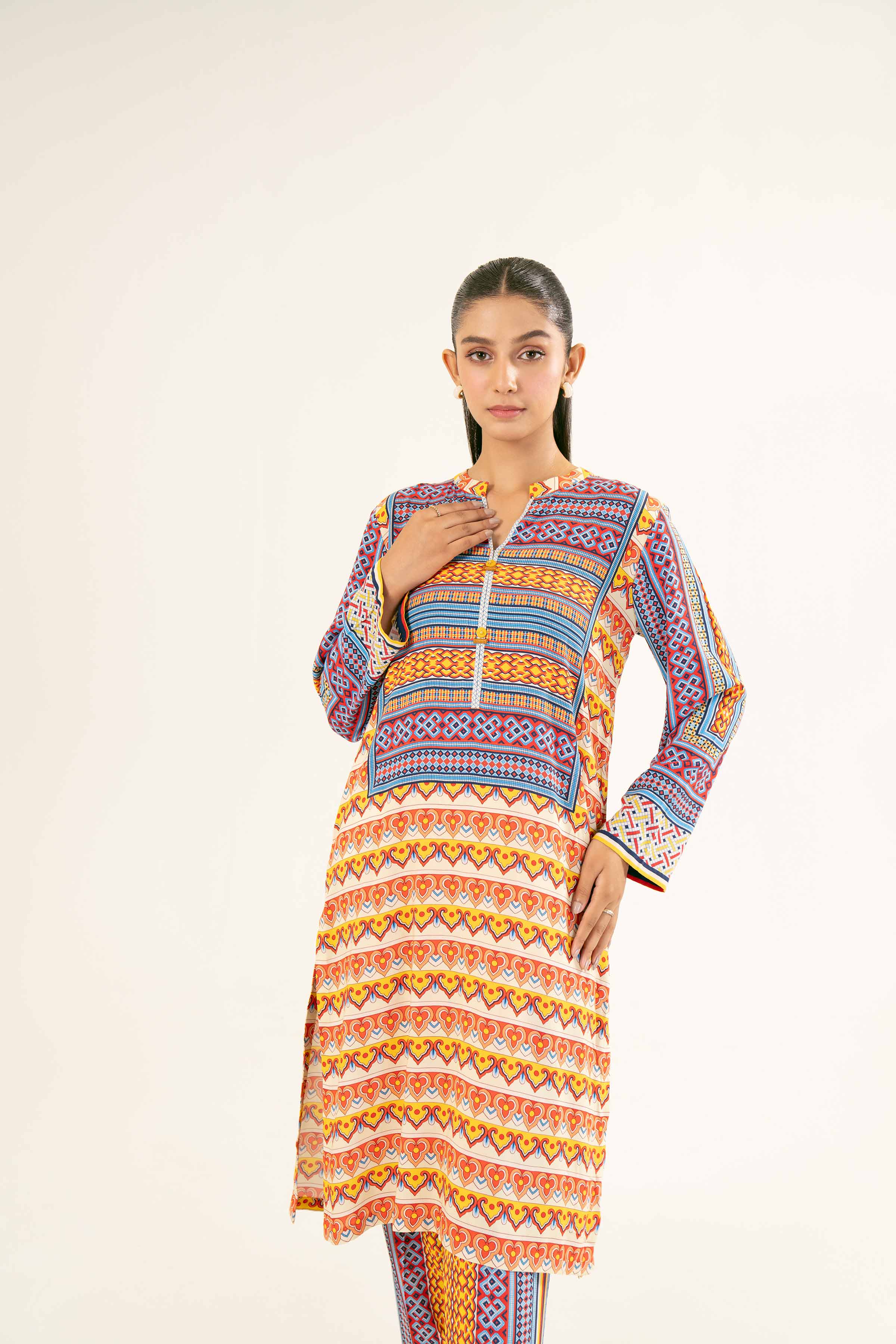NishatUK - Brown Printed Linen 2-piece ready to wear Dress