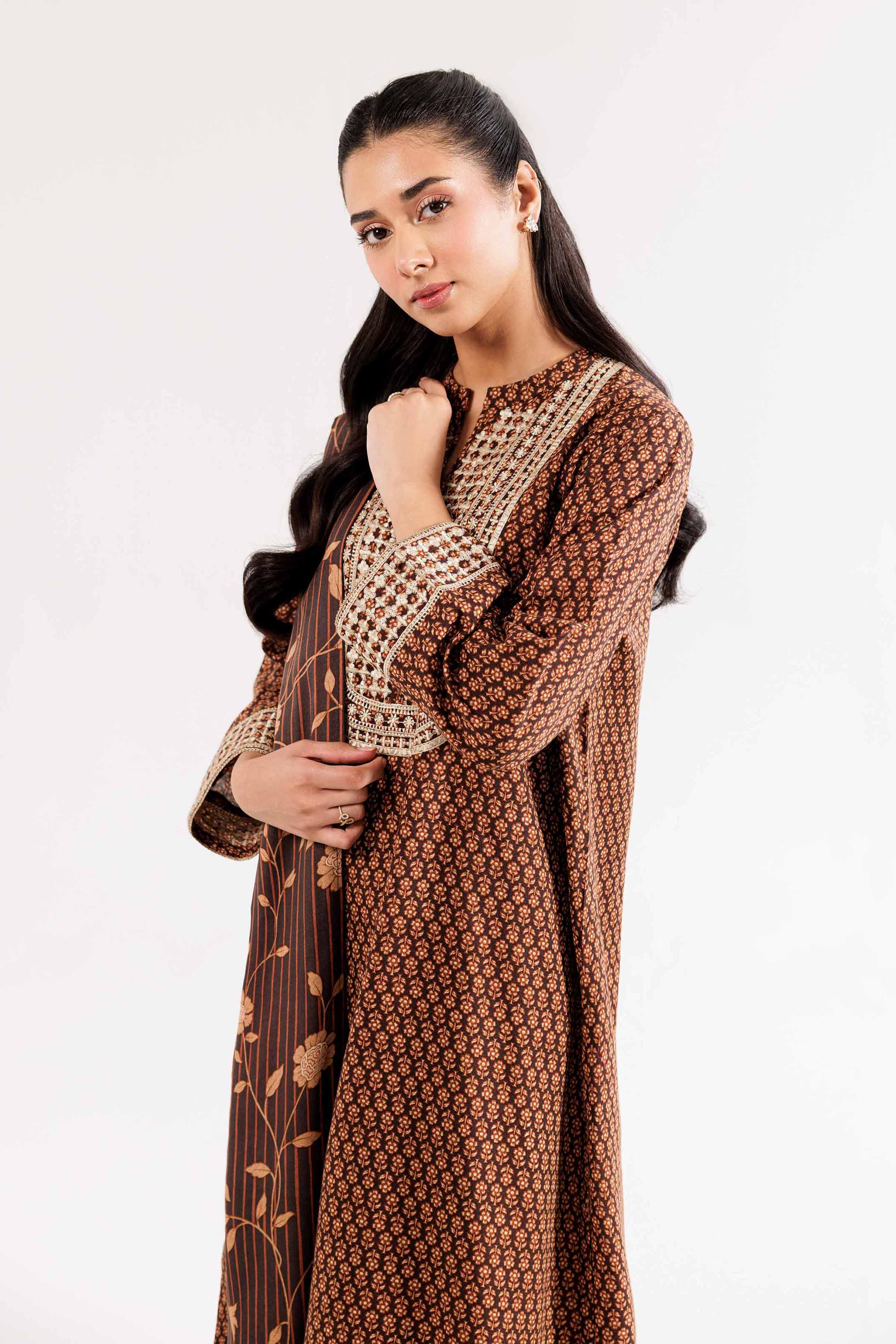 NishatUK - Brown Embroidered   Karandi 3-piece ready to wear Suit
