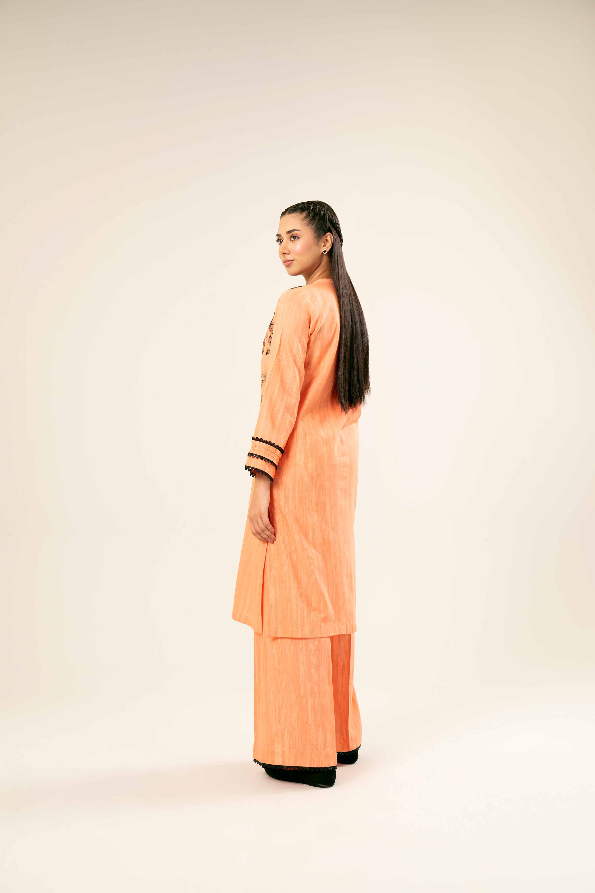 NishatUK - Orange Embroidered  Khaddar 2-piece ready to wear Dress
