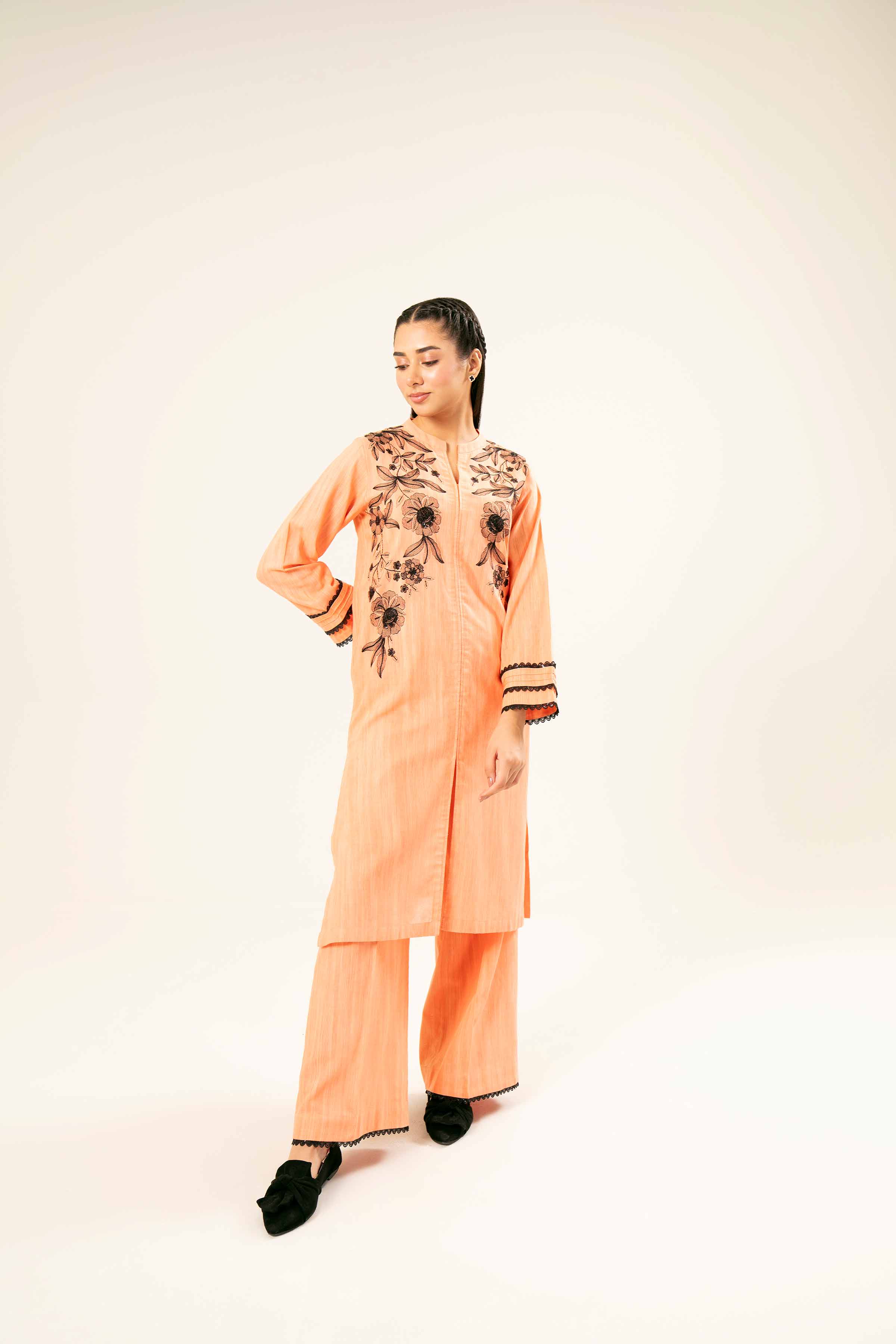 NishatUK - Orange Embroidered  Khaddar 2-piece ready to wear Dress