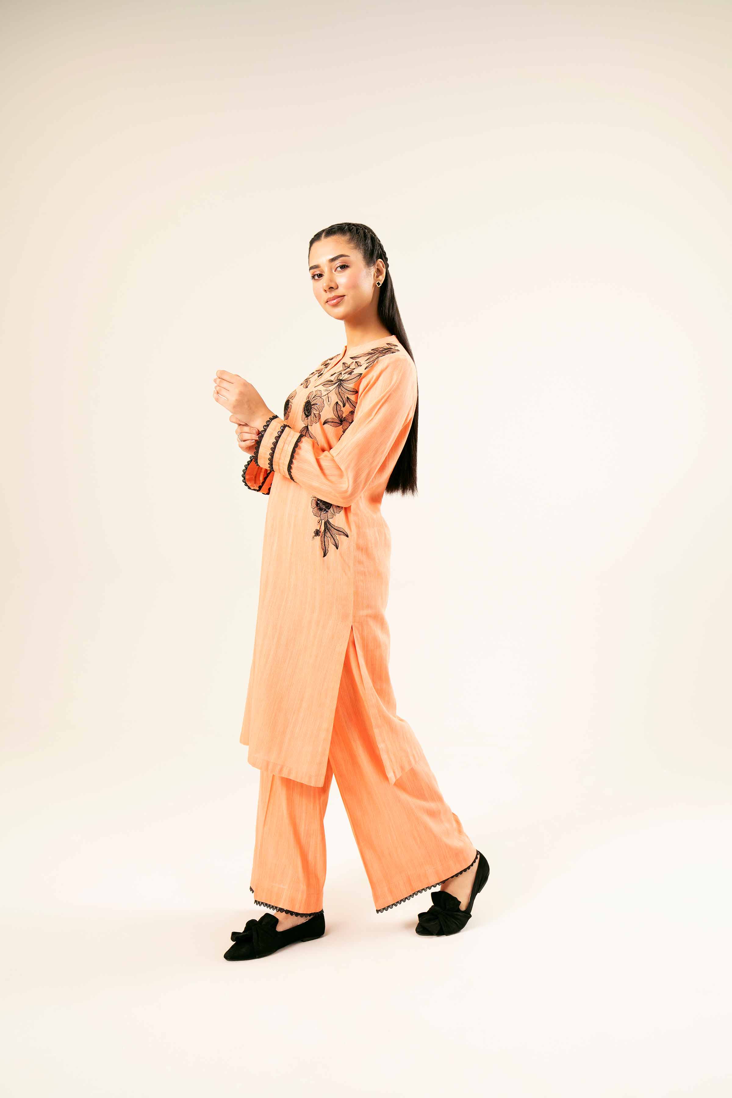 NishatUK - Orange Embroidered  Khaddar 2-piece ready to wear Dress