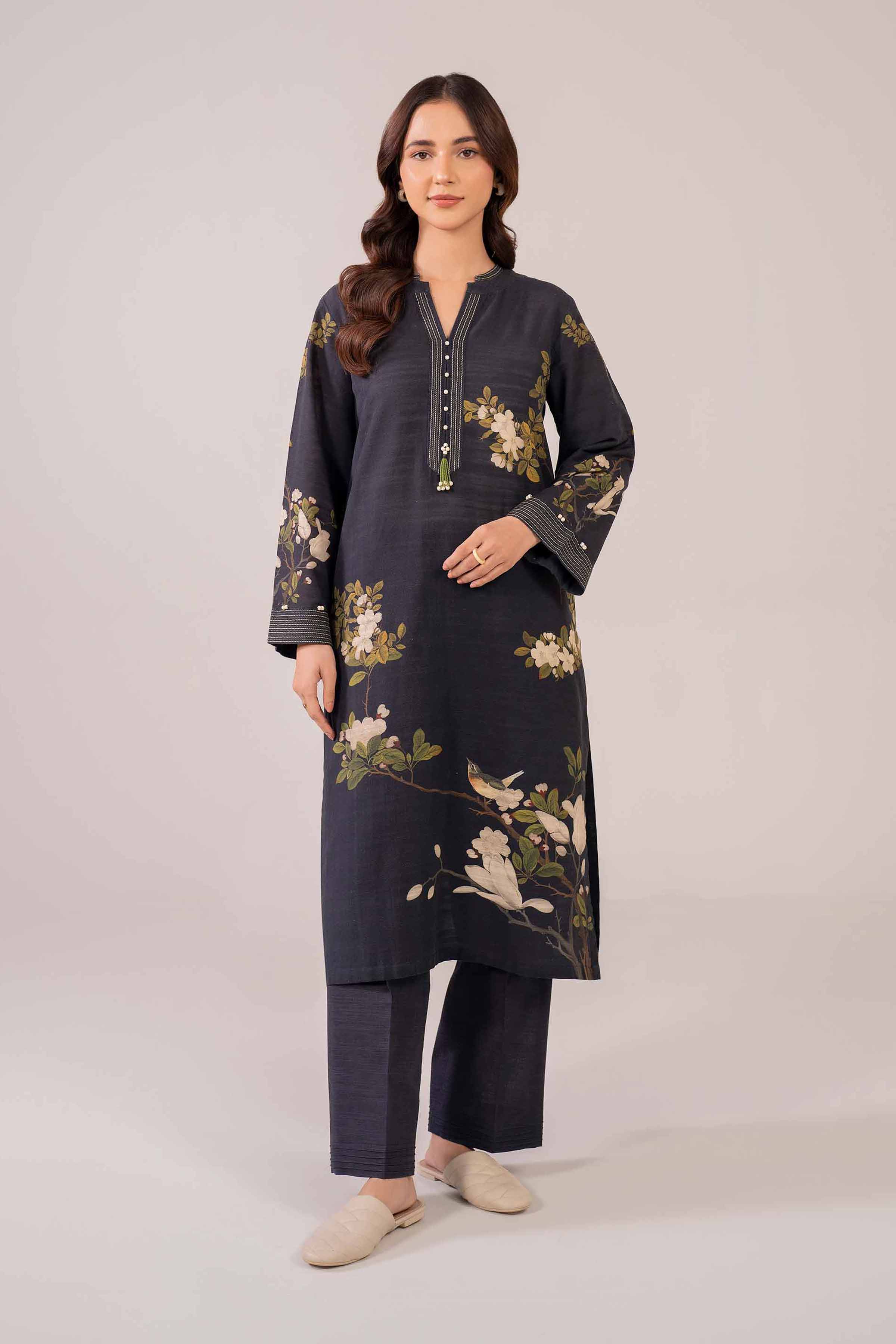 NishatUK - Brown Printed Khaddar 2-piece ready to wear Dress
