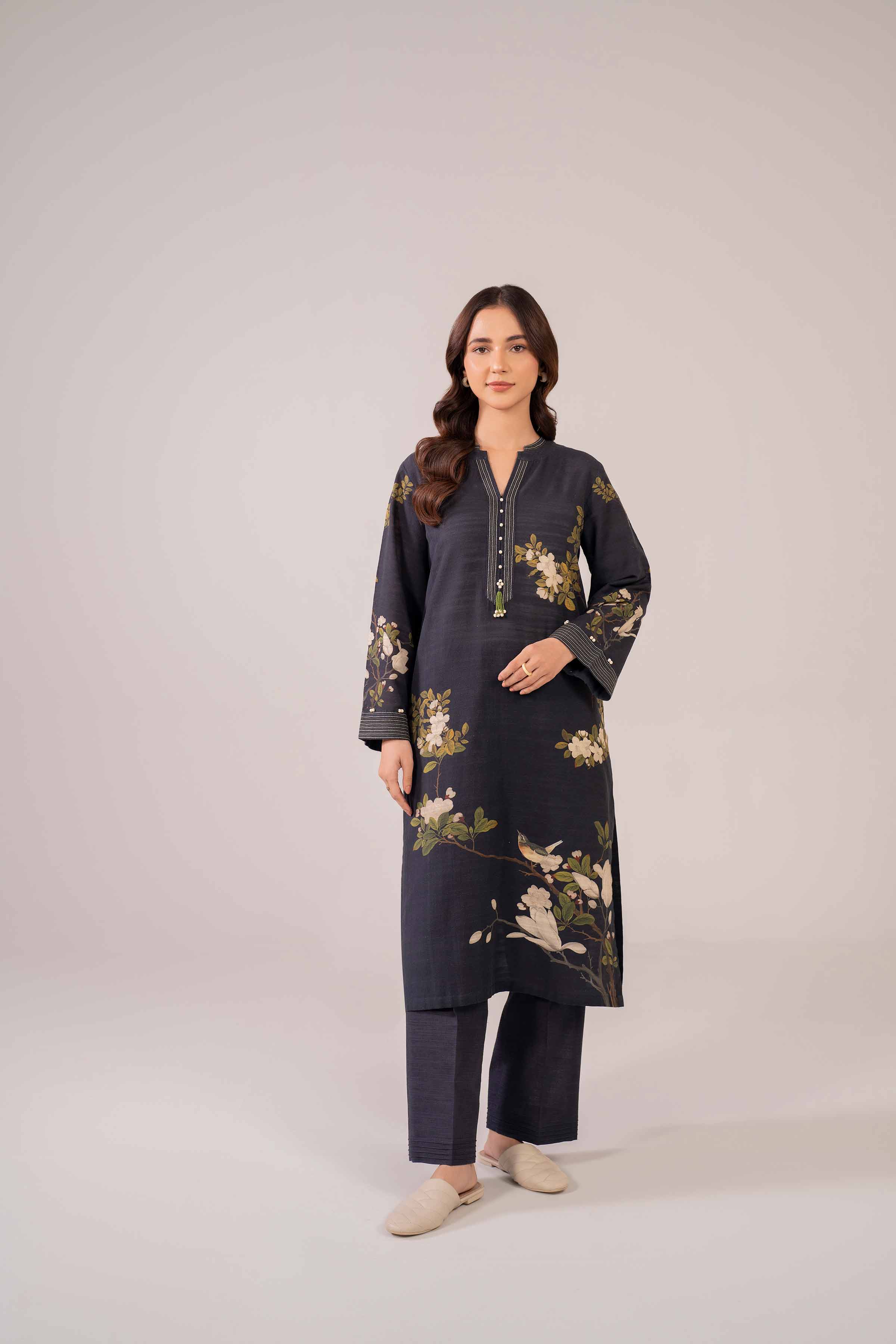 NishatUK - Brown Printed Khaddar 2-piece ready to wear Dress