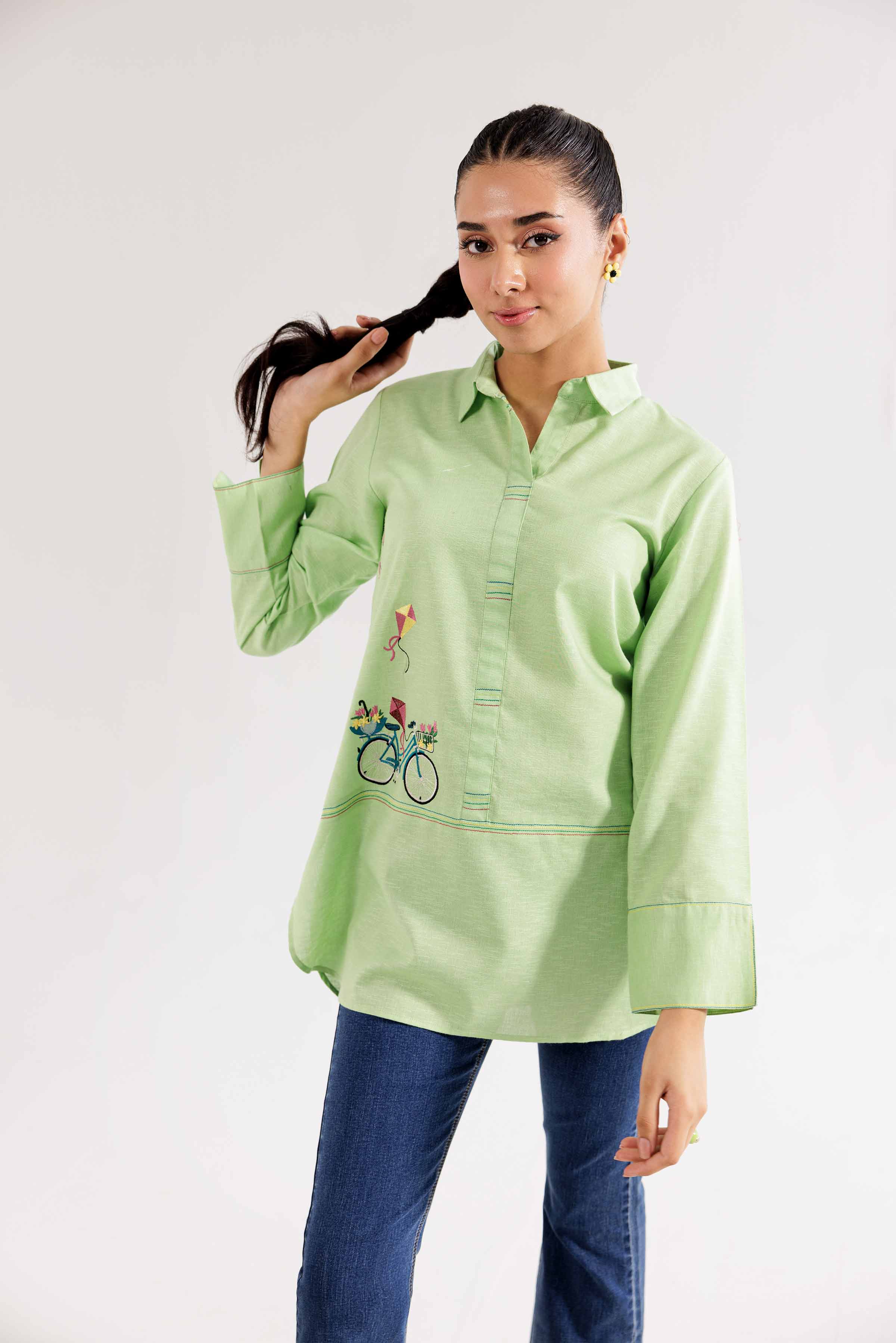 NishatUK - Pistachio Embroidered   Karandi 1-piece ready to wear Tunic