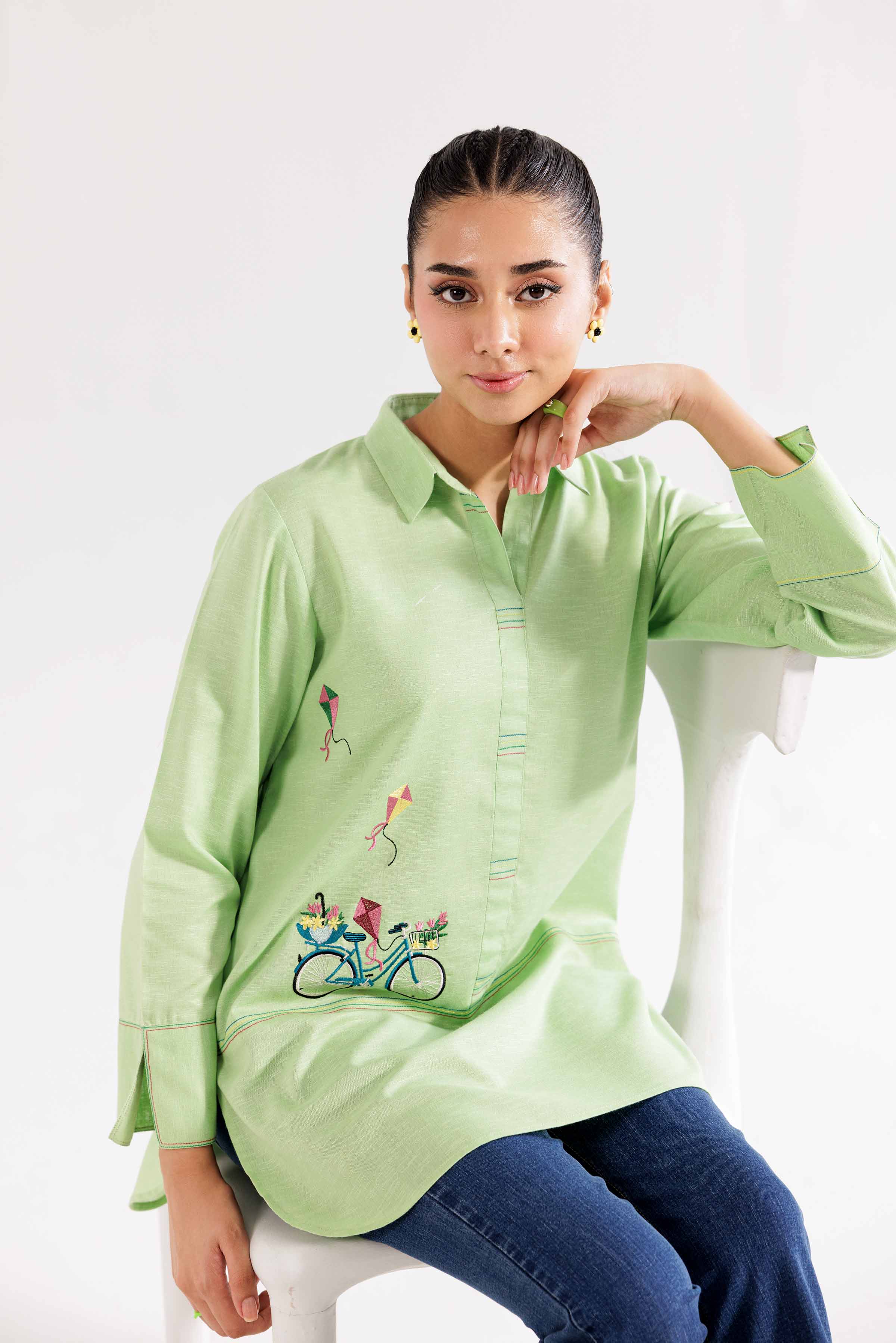 NishatUK - Pistachio Embroidered   Karandi 1-piece ready to wear Tunic