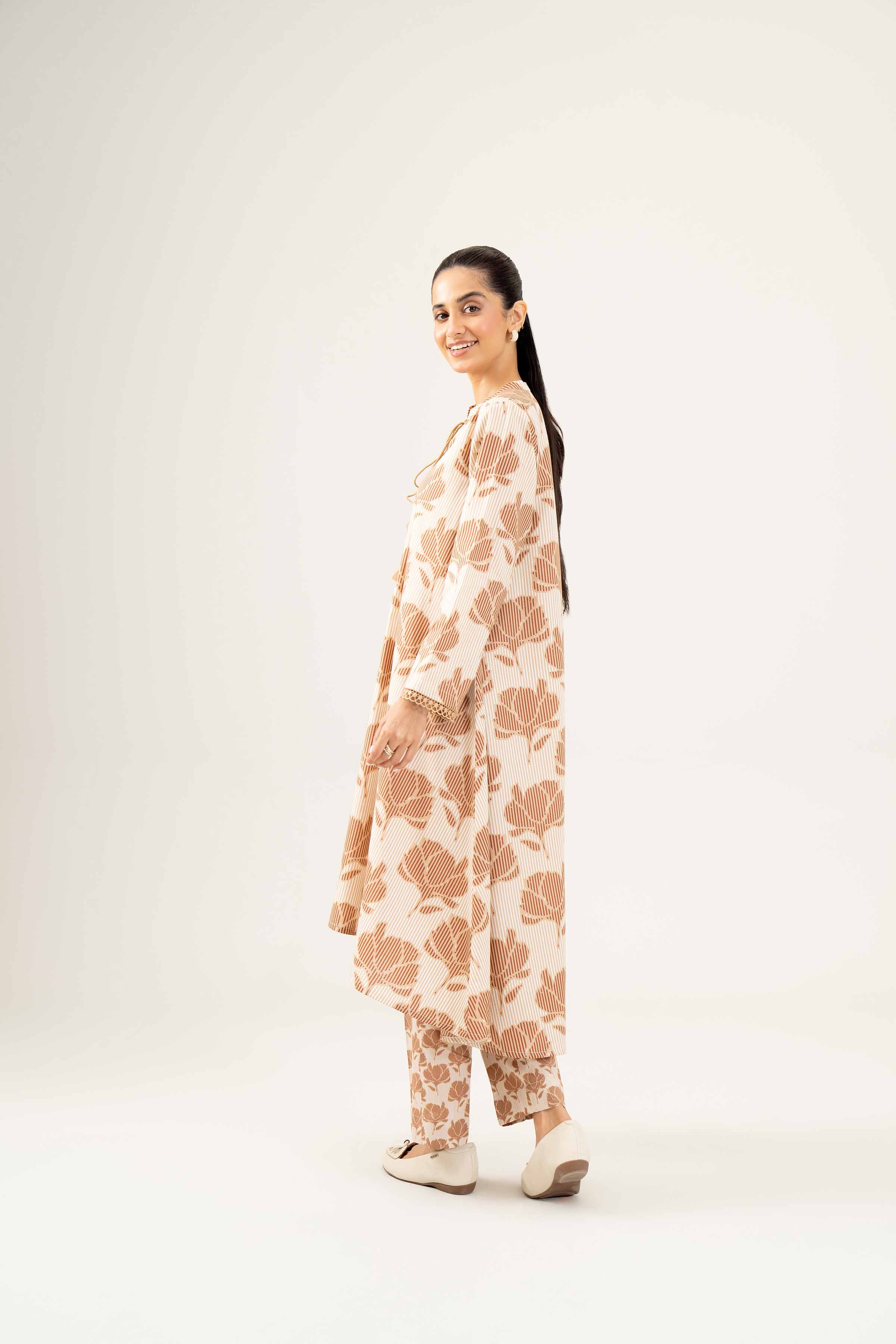 NishatUK - Beige Printed Dobby 2-piece ready to wear Dress