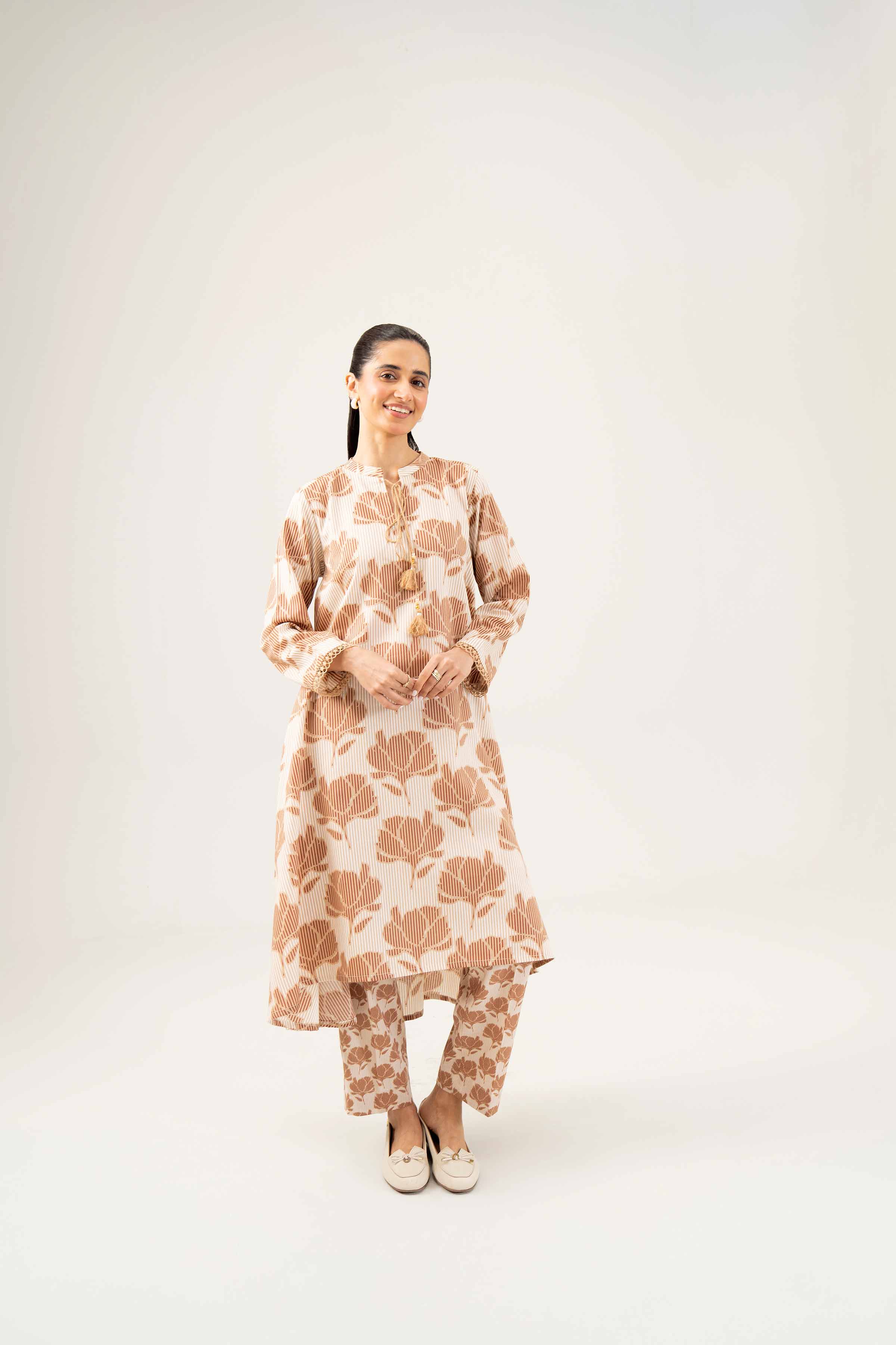 NishatUK - Beige Printed Dobby 2-piece ready to wear Dress