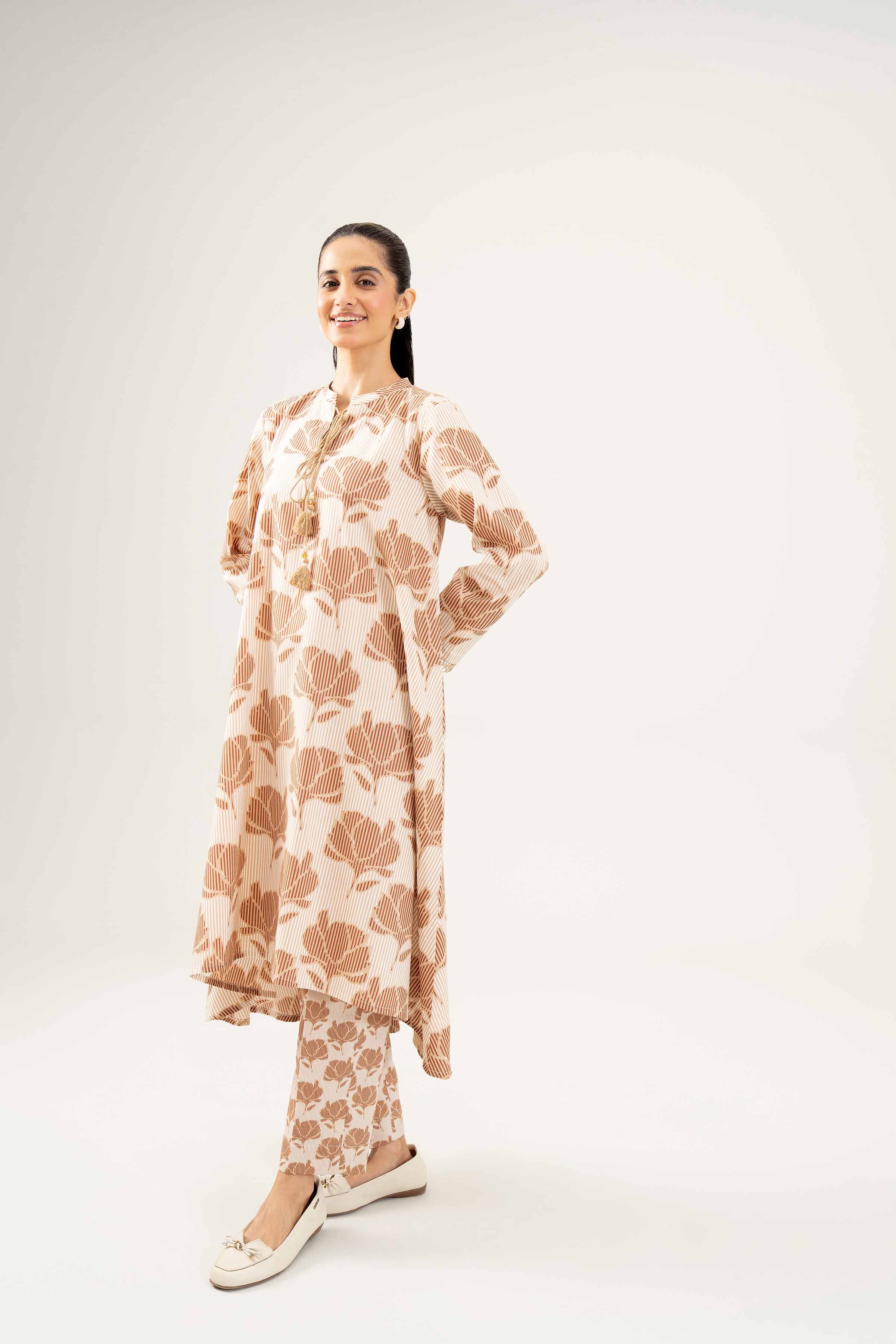 NishatUK - Beige Printed Dobby 2-piece ready to wear Dress